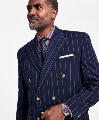 Men's Pinstriped Double-Breasted Suit Jacket by TAYION COLLECTION