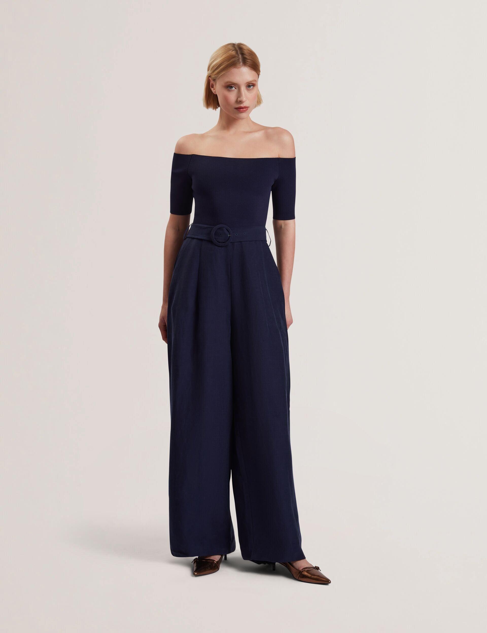 Bardot Knit Top Wide Leg Belted Jumpsuit by TED BAKER
