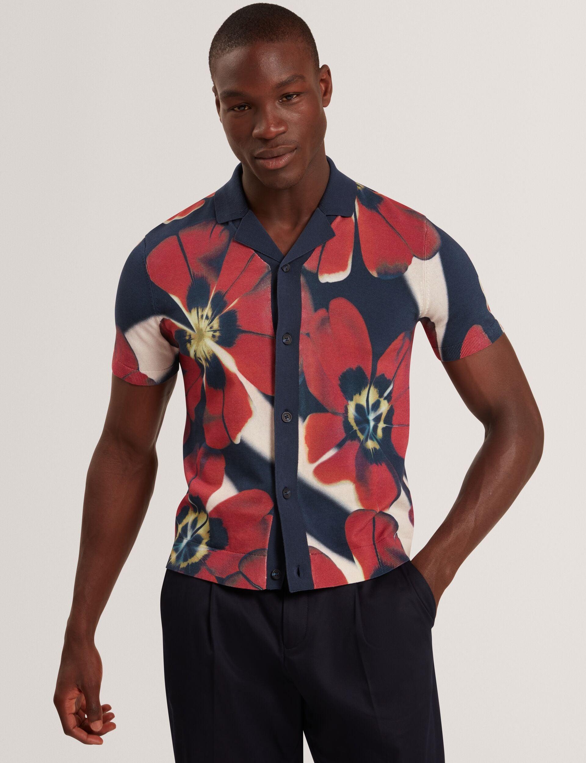 Blooms Print Knitted Short Sleeve Shirt by TED BAKER