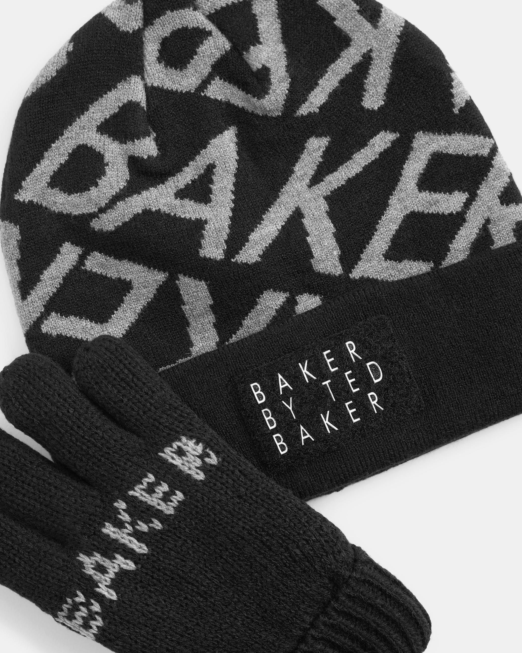 Branded Hat And Gloves Set - LETHAT - Black by TED BAKER