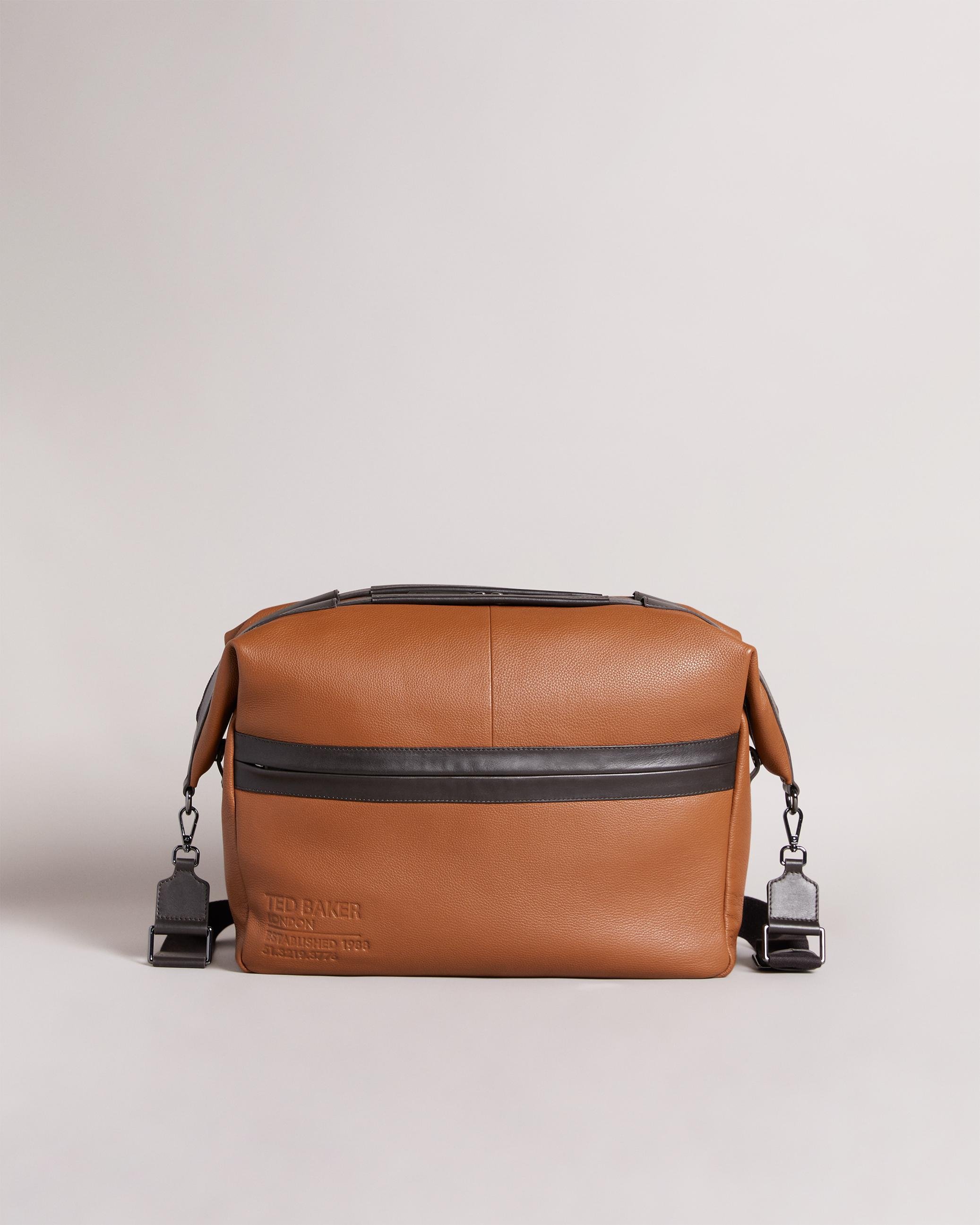 Branded Leather Holdall - KAISEL - Dark Tan by TED BAKER | jellibeans