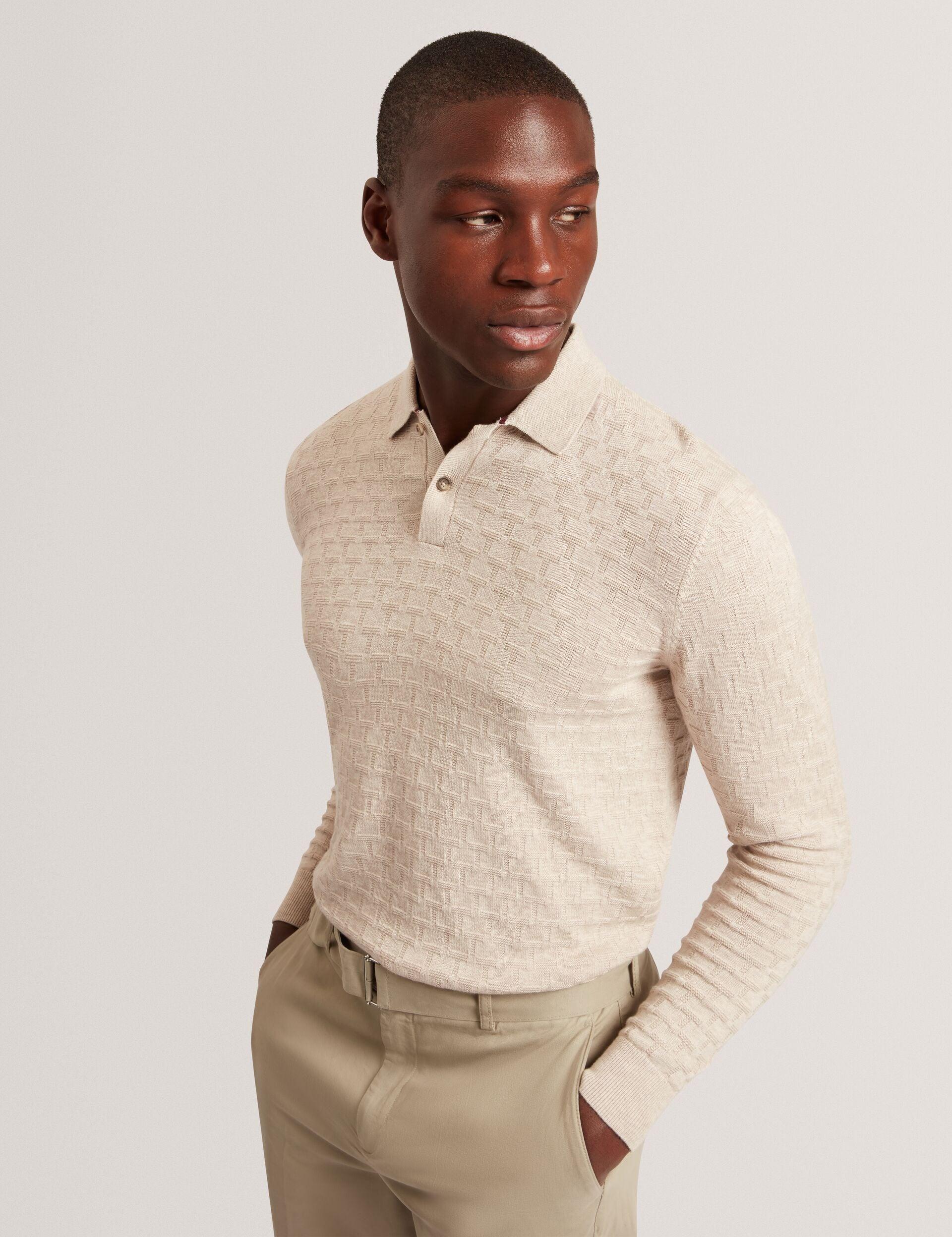 Branded Texture Knit Long Sleeve Polo by TED BAKER