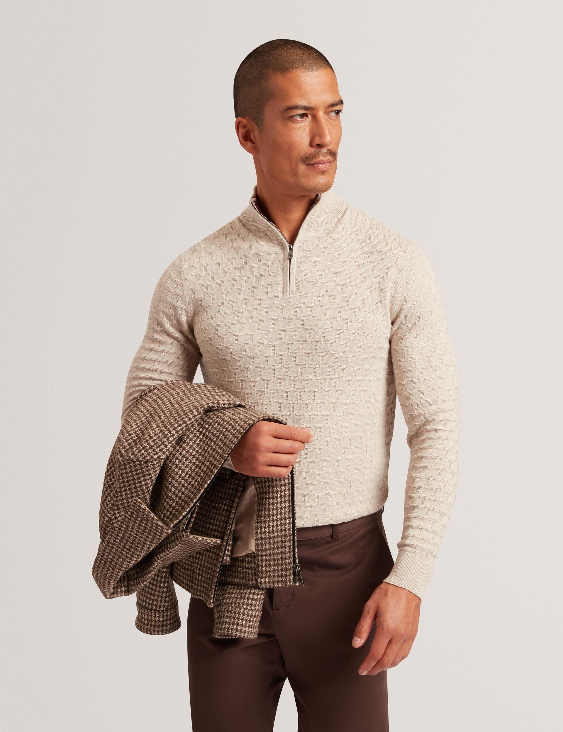 Branded Texture Zip Neck Jumper by TED BAKER