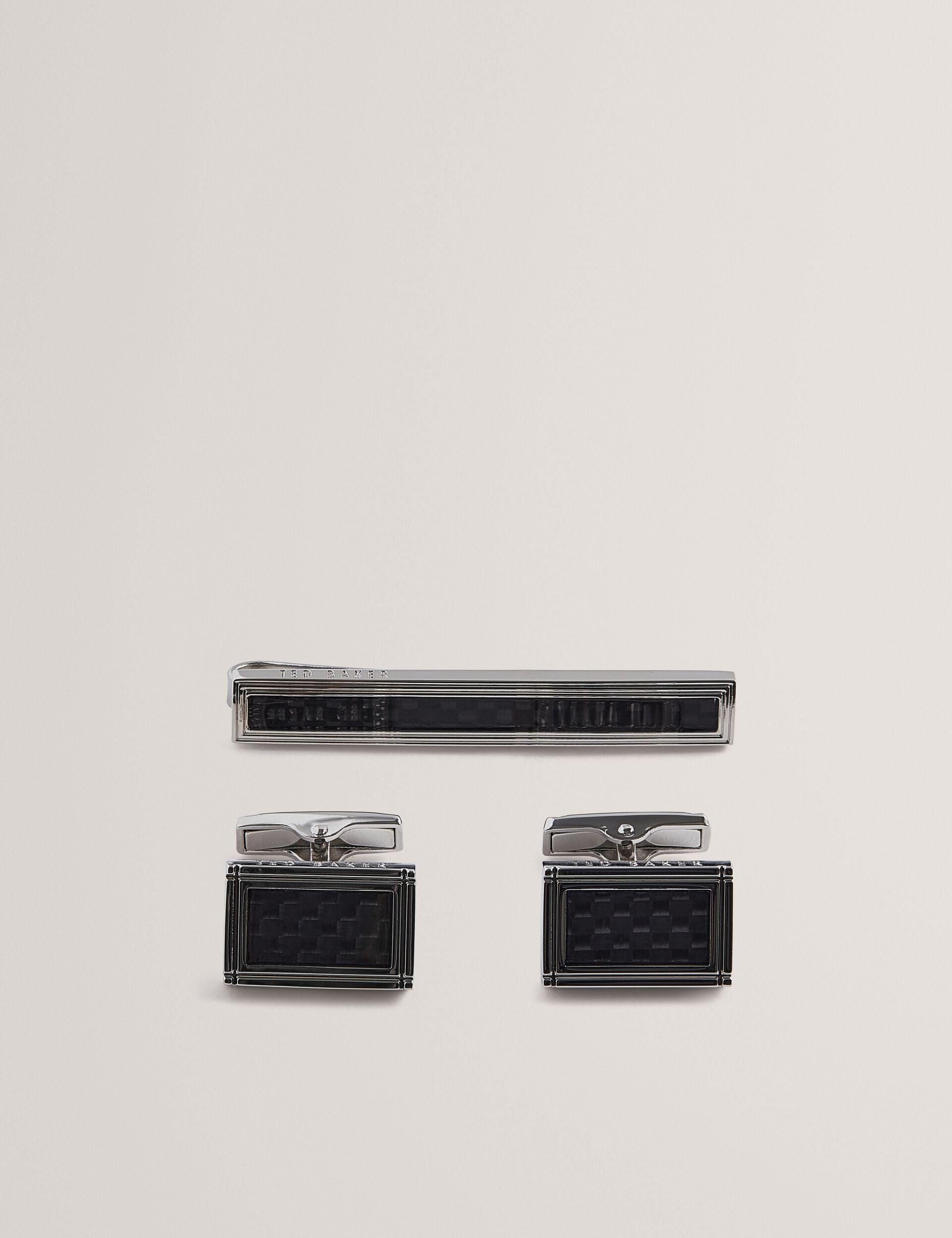 Carbon Cufflink And Tie Clip Set by TED BAKER