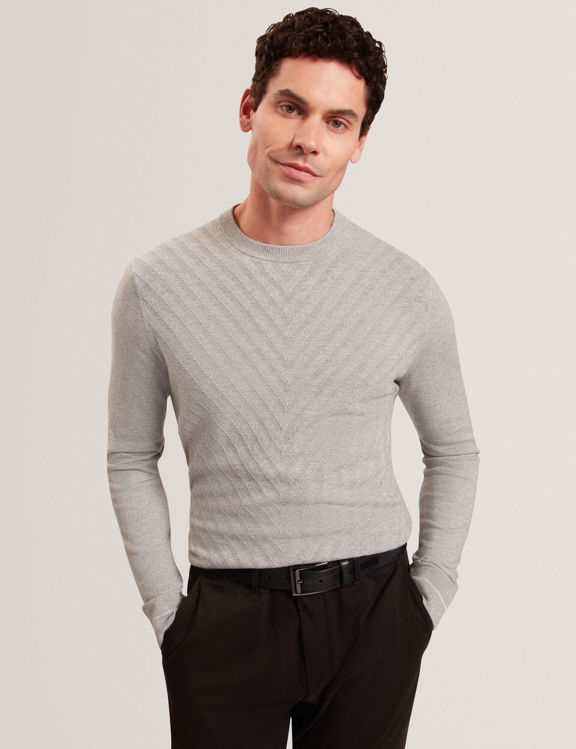 Chevron Texture Knit Crew Neck Sweater by TED BAKER