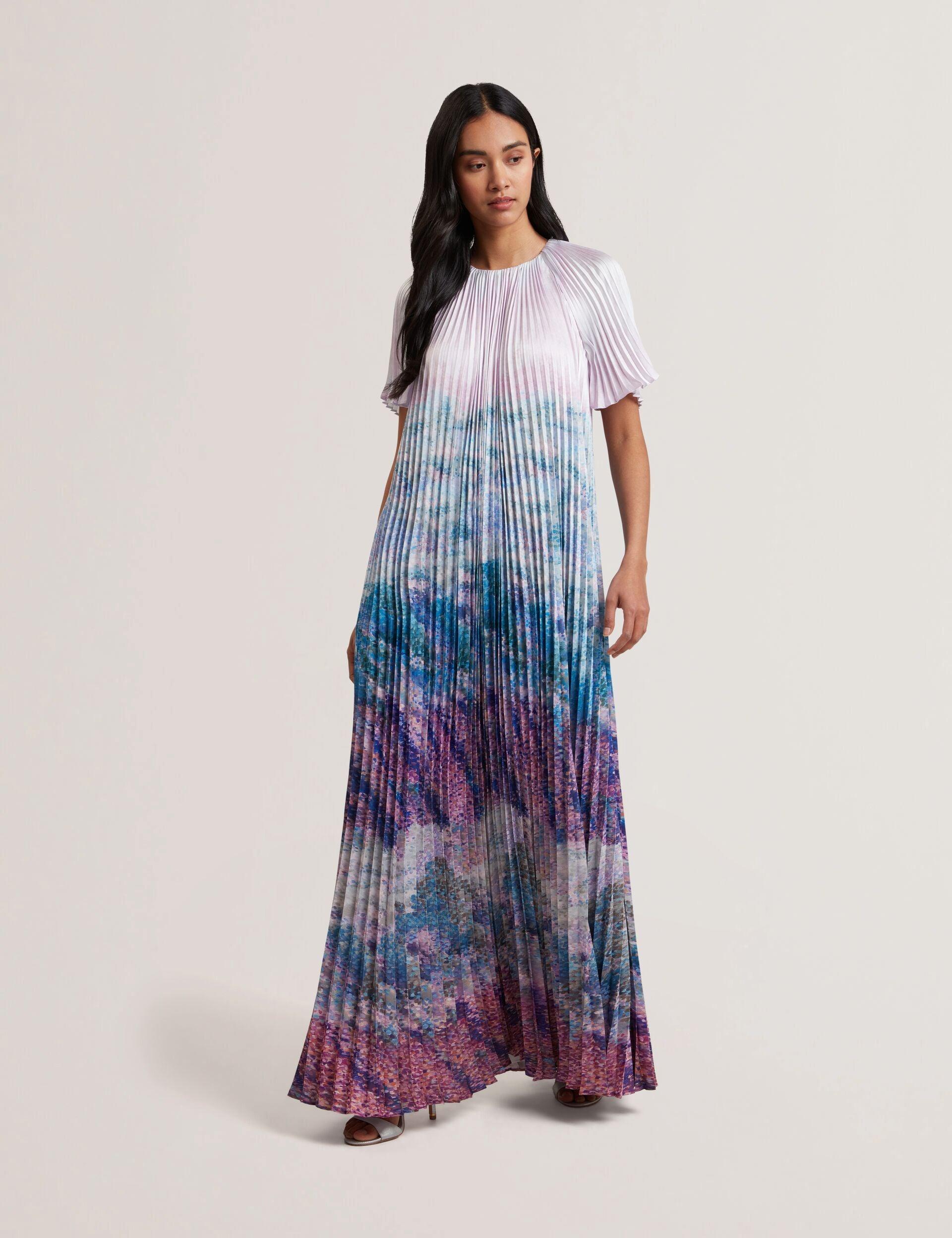 DEELIAA - Pleated short sleeve printed maxi dress by TED BAKER DEELIAA - Pleated short sleeve printed maxi dress by TED BAKER