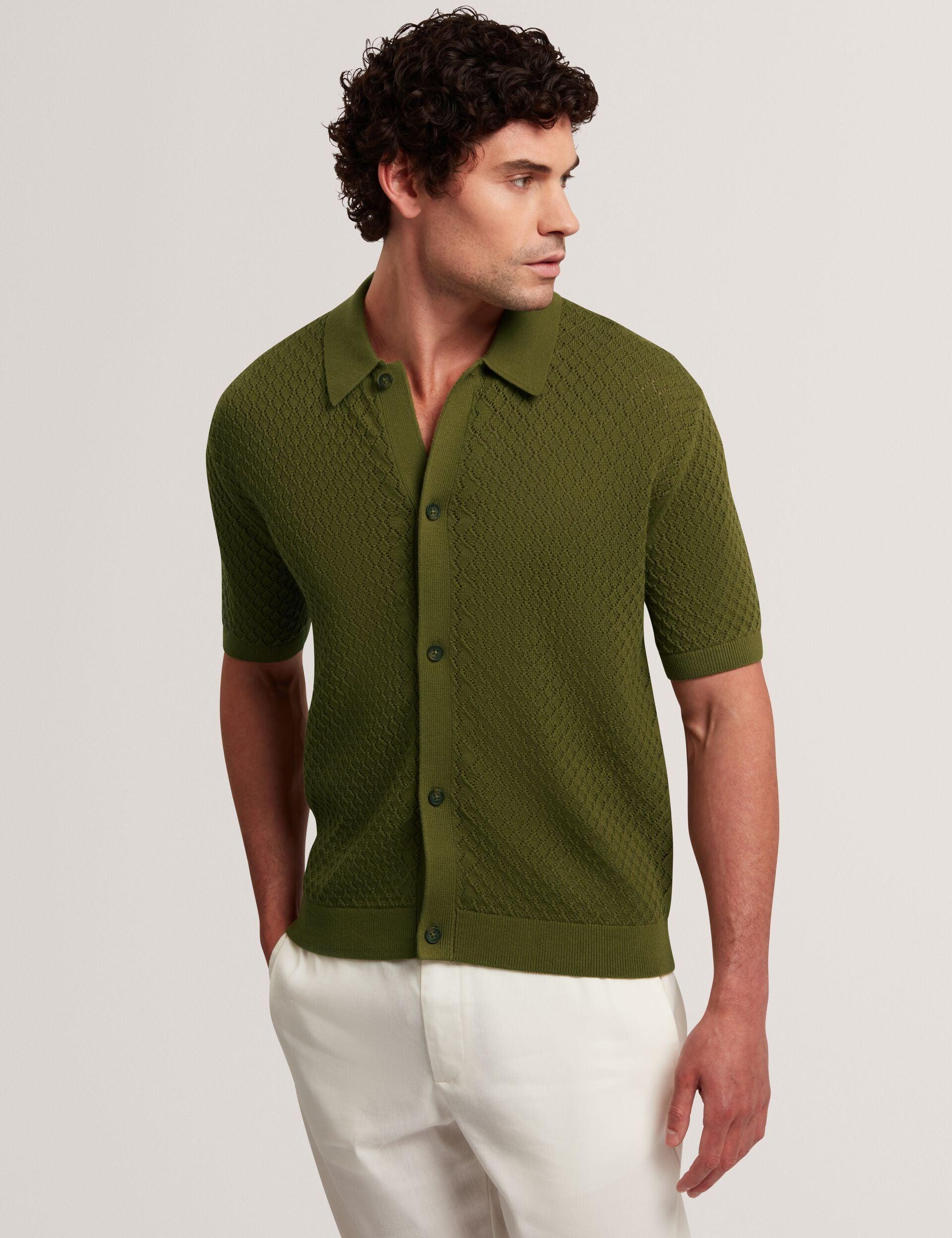 Diamond Crochet Knit Short Sleeve Shirt by TED BAKER