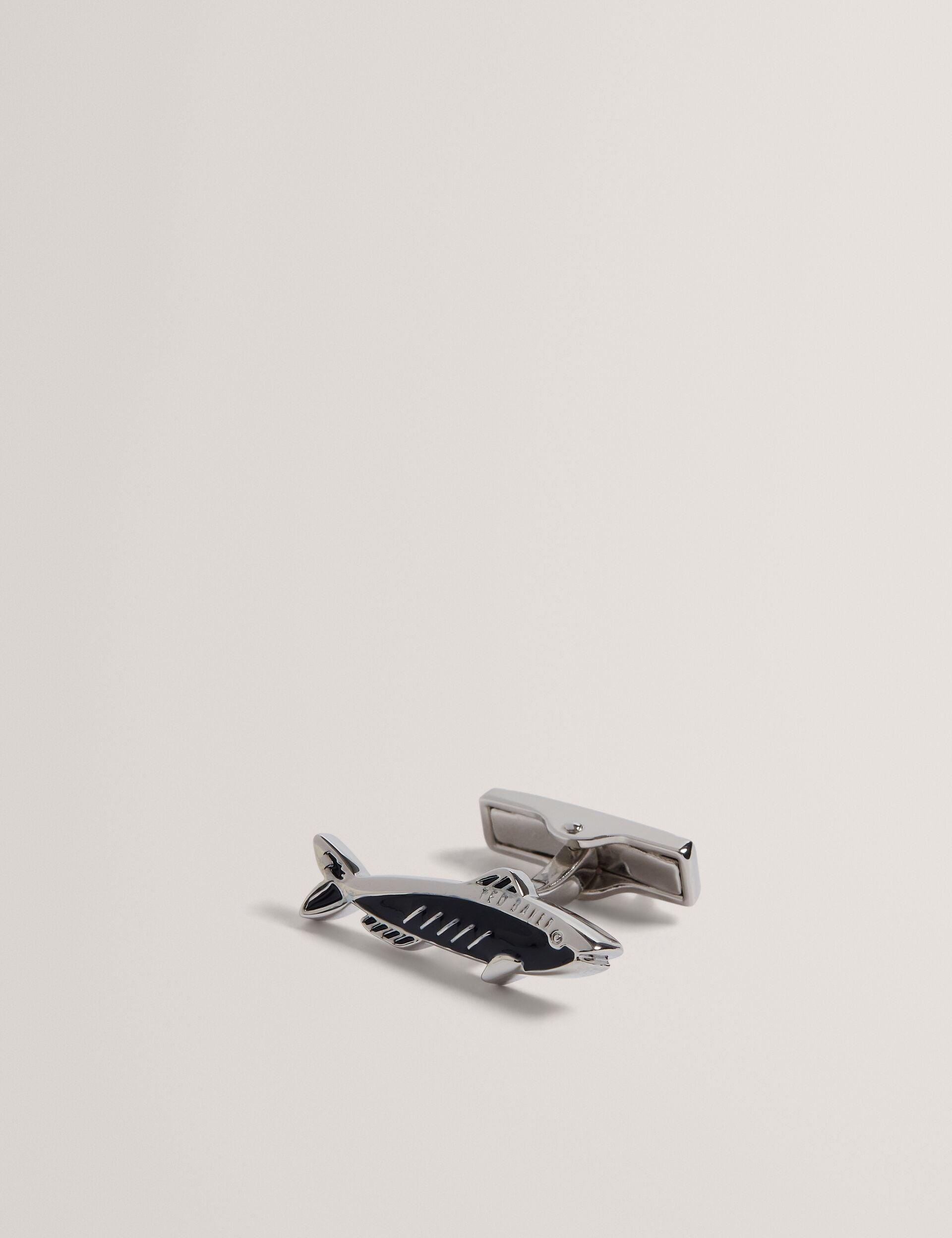 Fish Shape Branded Metal Cufflinks by TED BAKER