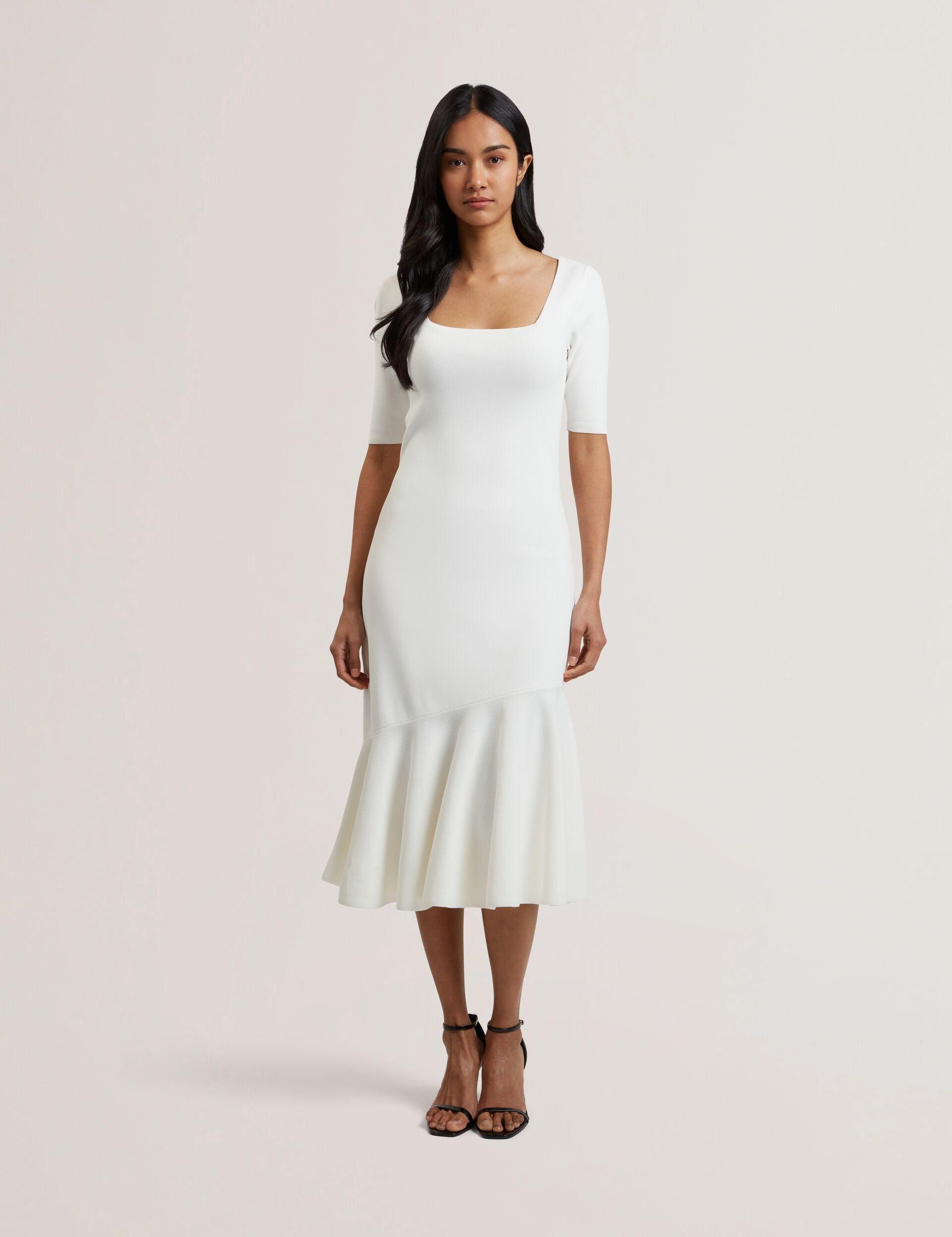Flippy Hem Square Neck Knitted Midi Dress by TED BAKER