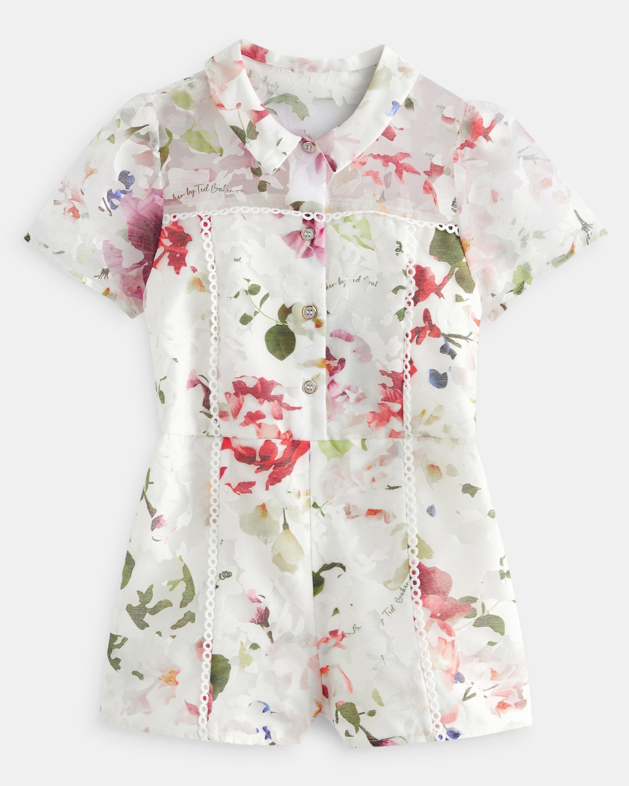 Floral Burnout Print Collared Playsuit - DORREYY - White by TED BAKER
