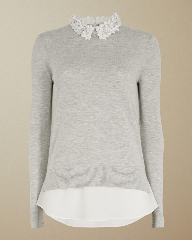 Floral Collar Mockable Sweater - NANSEA - Grey by TED BAKER Floral Collar Mockable Sweater - NANSEA - Grey by TED BAKER