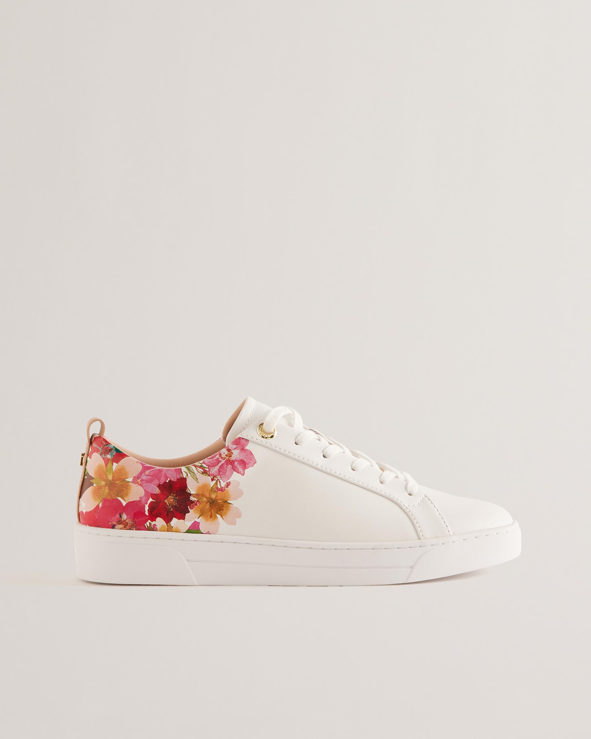 Floral Detail Leather Trainers - ALISSN - White by TED BAKER
