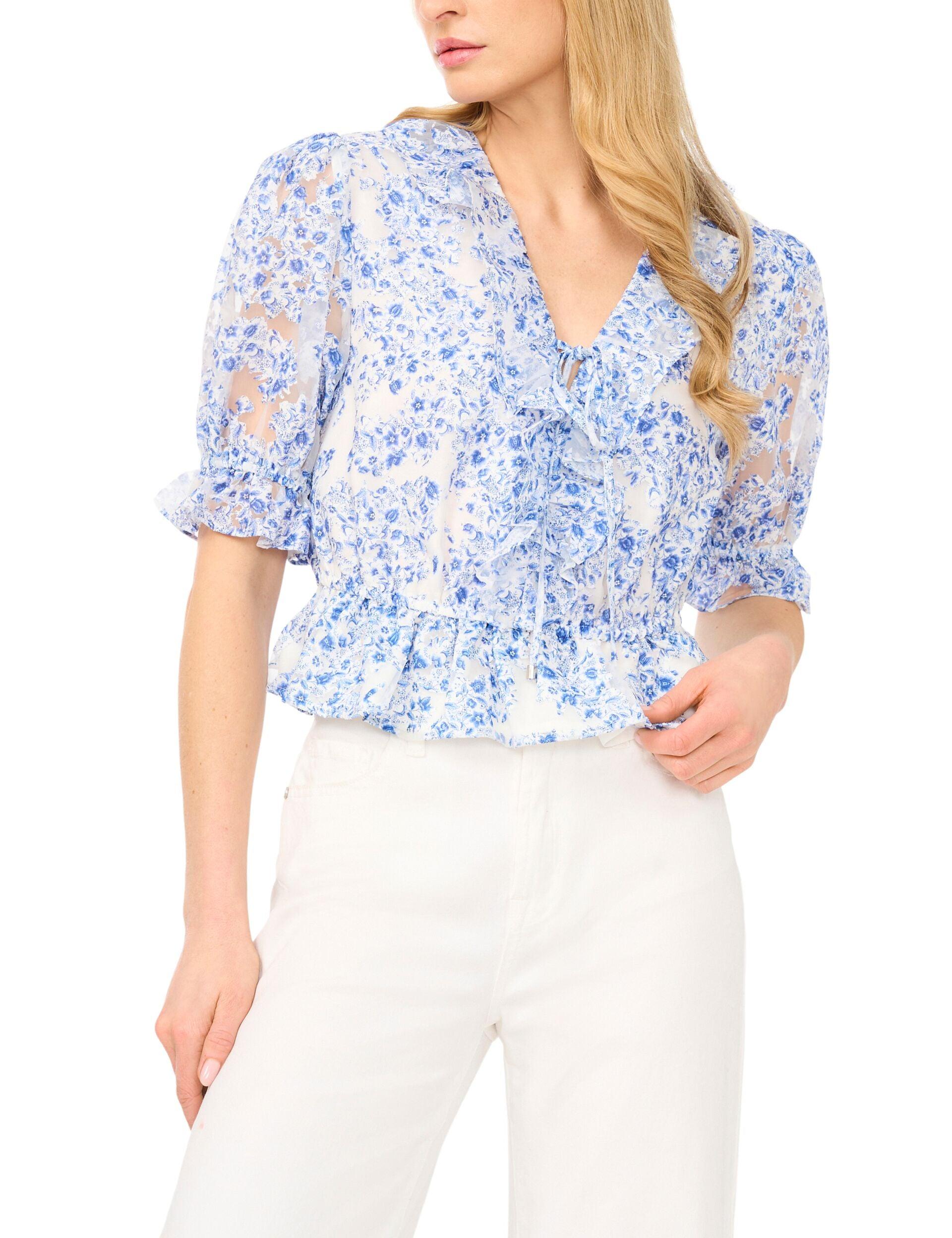 Floral Ruffled V-Neck Cropped Blouse by TED BAKER