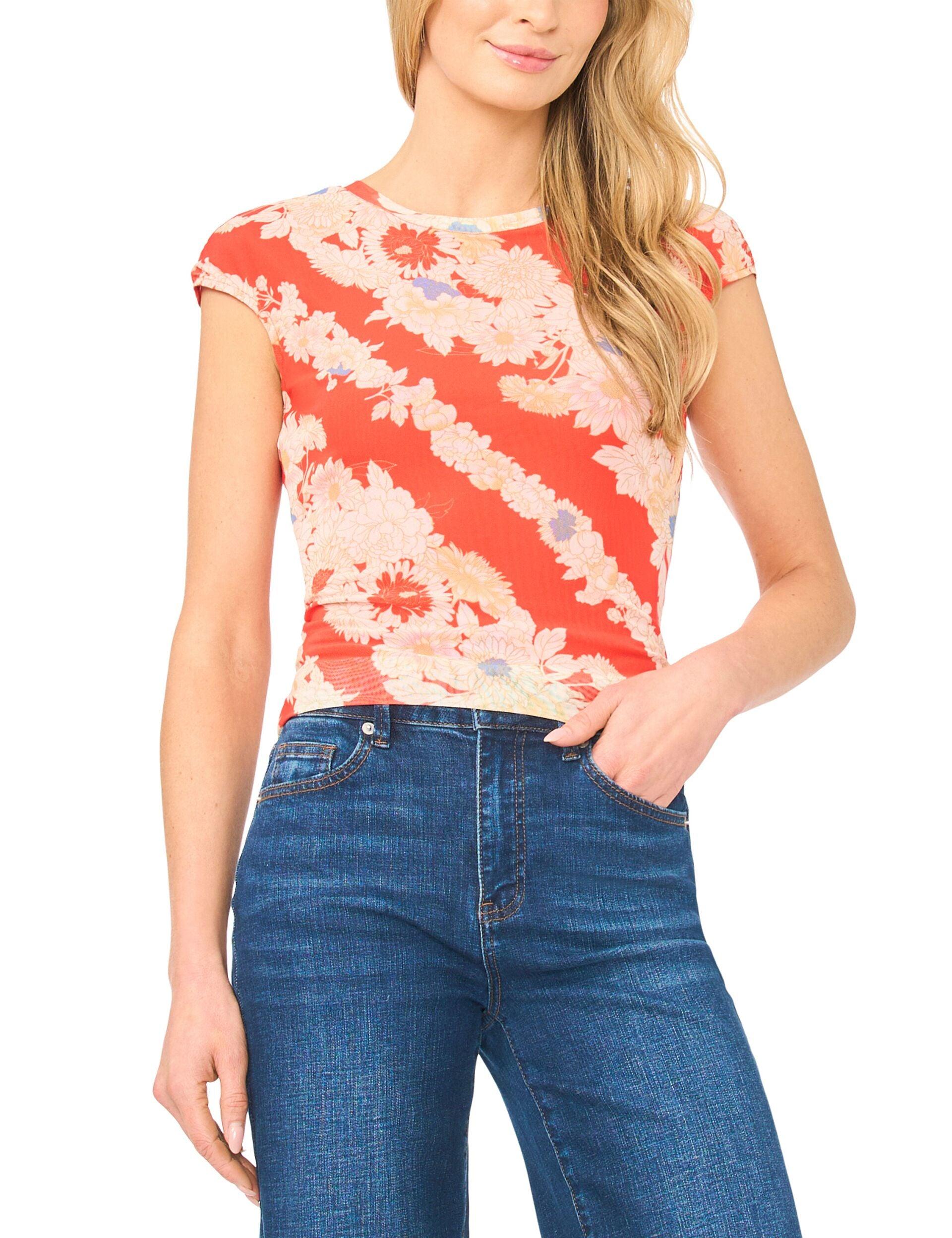 Floral Stripe Cap Sleeve Fitted T-Shirt by TED BAKER