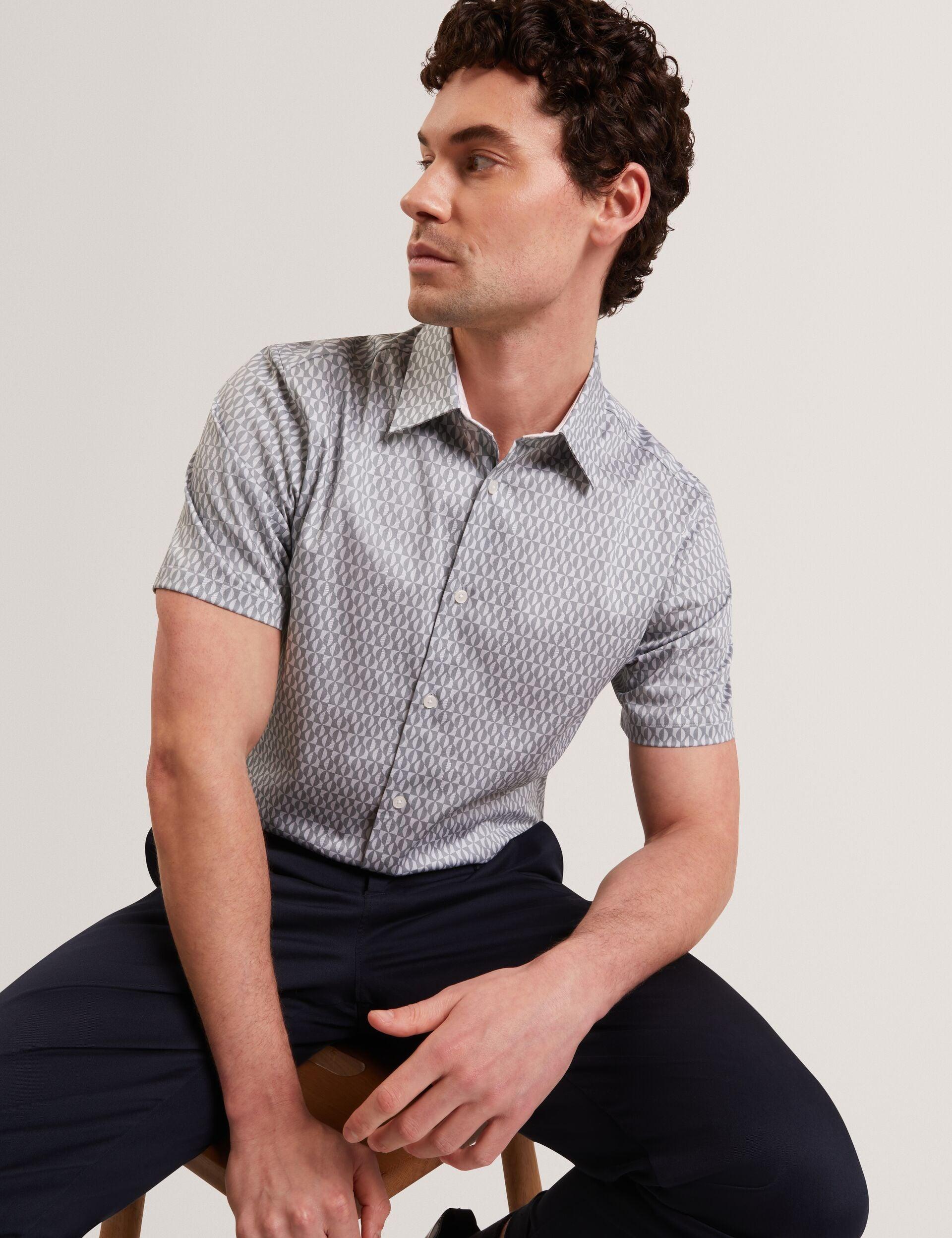 Geometric Leaf Print Short Sleeve Shirt by TED BAKER