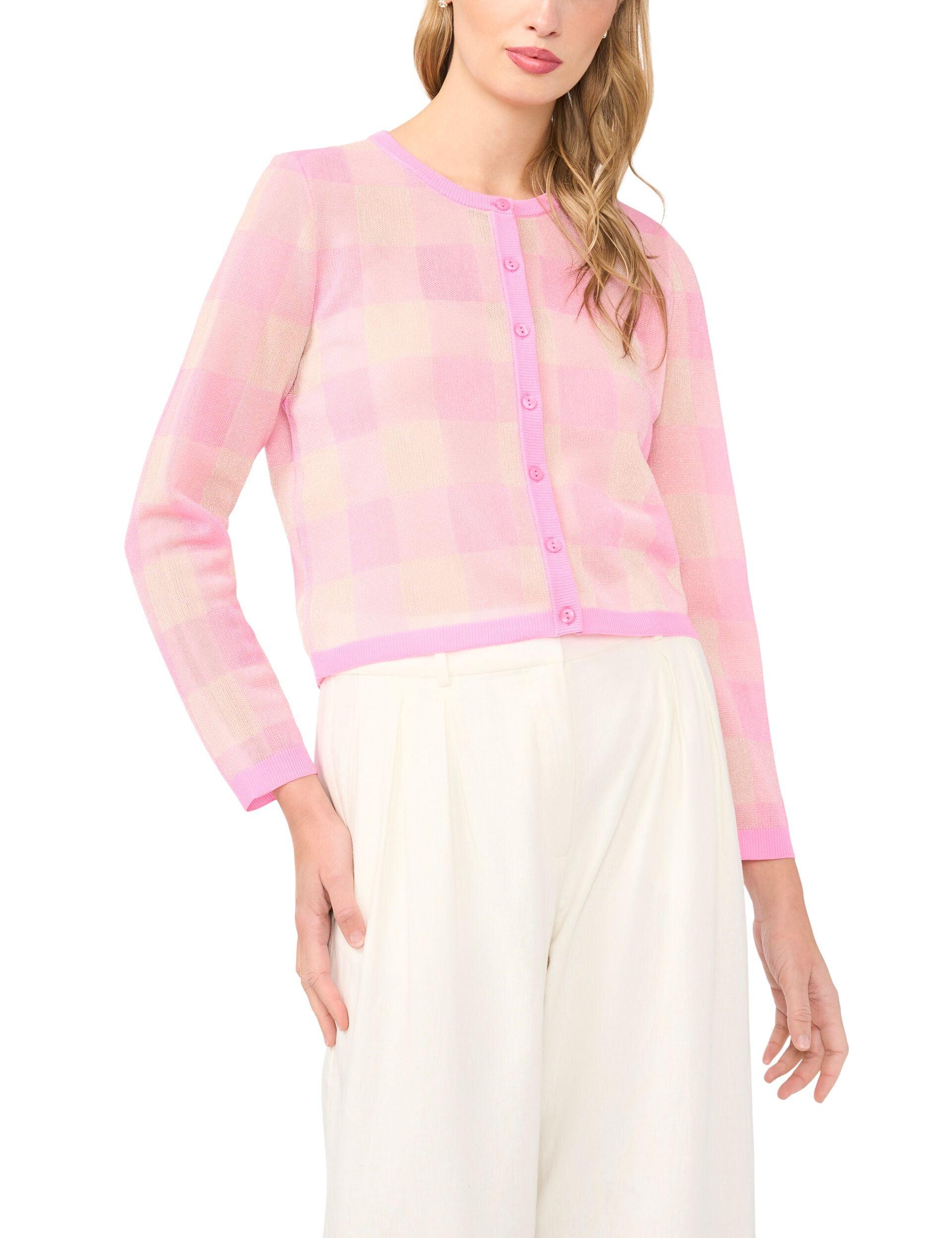 Gingham Knit Crew Neck Cardigan by TED BAKER