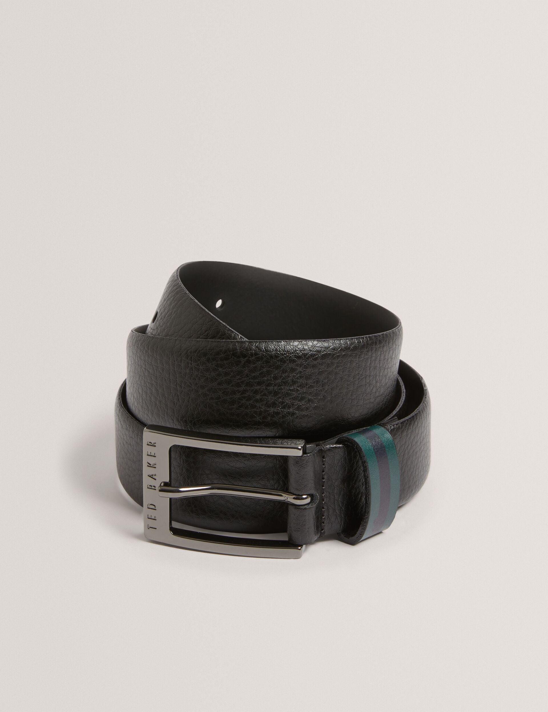 Grained Leather Belt With Striped Loop by TED BAKER