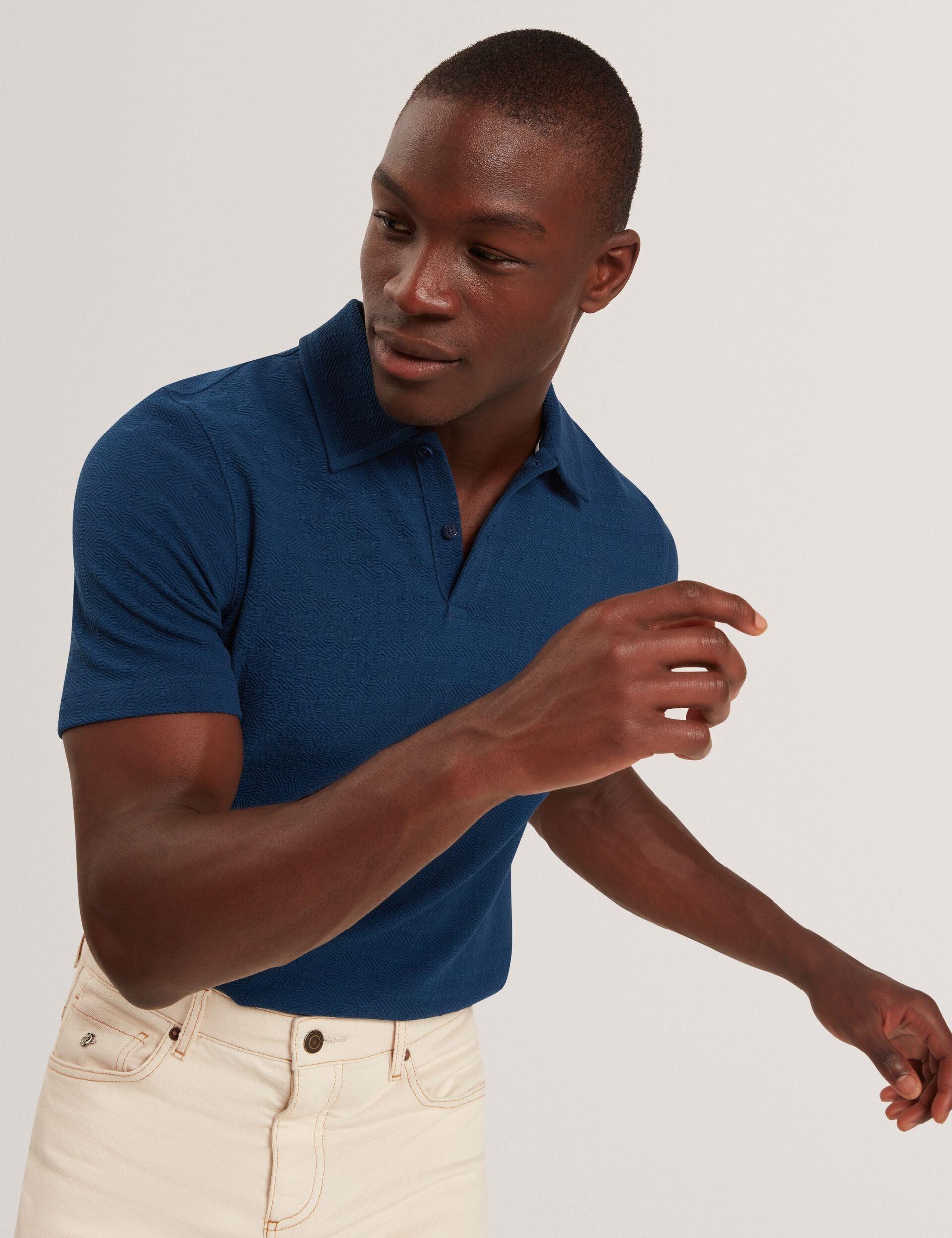 Grid Texture Woven Short Sleeve Polo by TED BAKER
