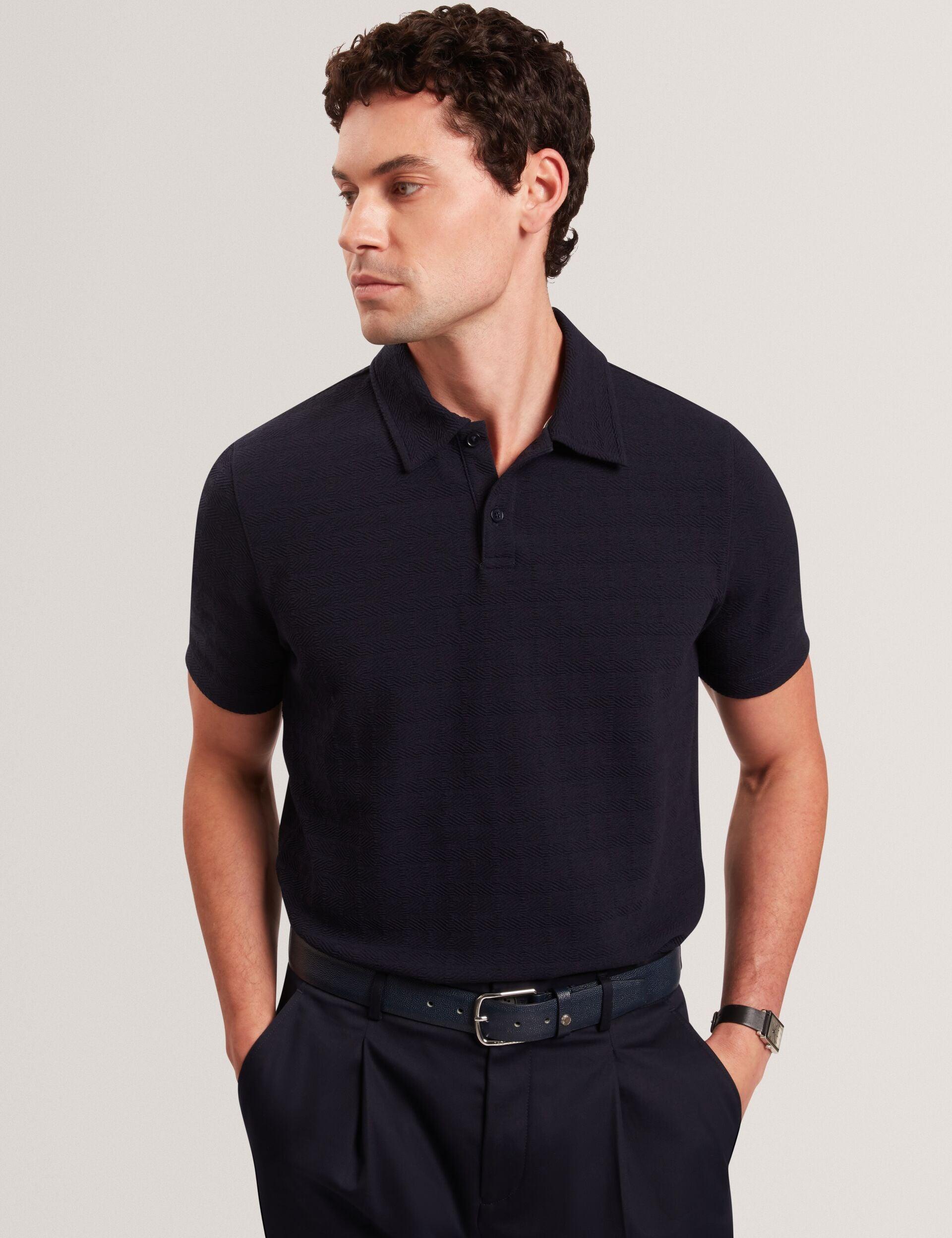 Grid Texture Woven Short Sleeve Polo by TED BAKER