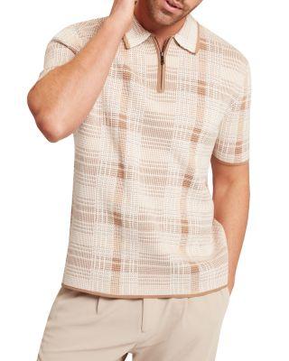 Halpirt Short Sleeve Check Stitch Zip Neck Polo by TED BAKER