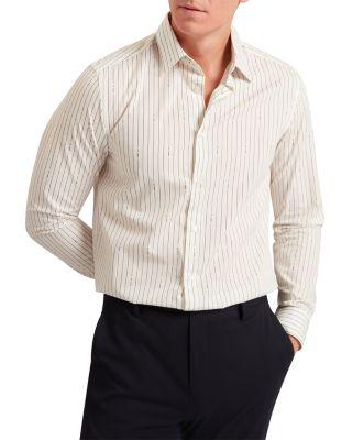 Hangent Regular Fit Branded Stripe Print Cotton Shirt by TED BAKER