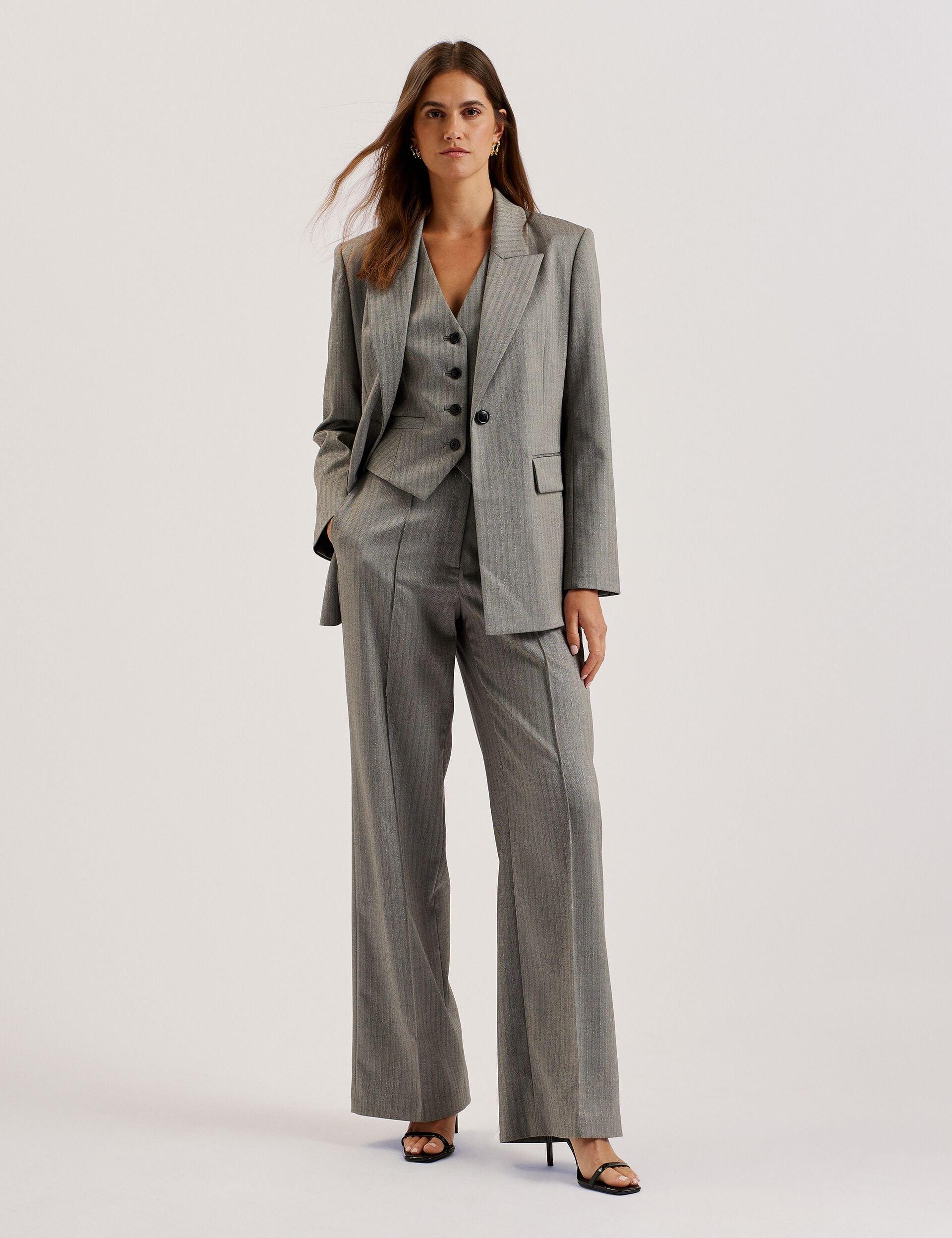 Herringbone Wide Leg Tailored Trousers by TED BAKER