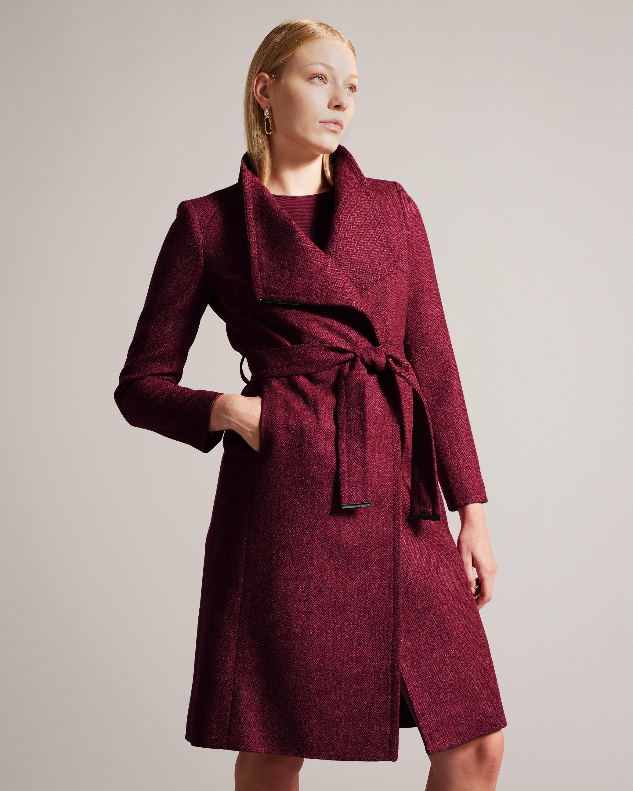 Herringbone Wool Wrap Coat - ROSEANE - Bright Pink by TED BAKER Herringbone Wool Wrap Coat - ROSEANE - Bright Pink by TED BAKER