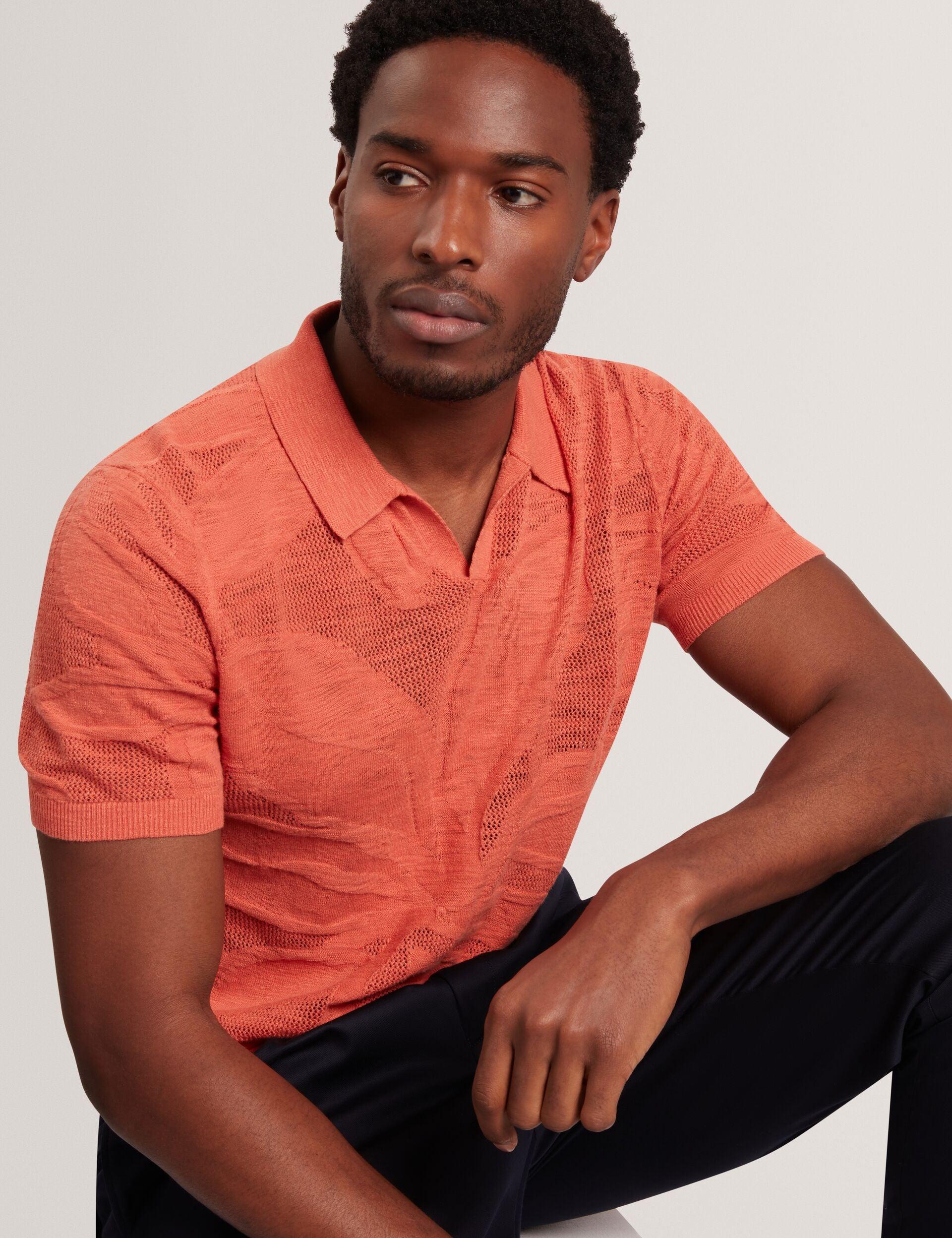 Jacquard Mesh Knit Open Neck Polo by TED BAKER