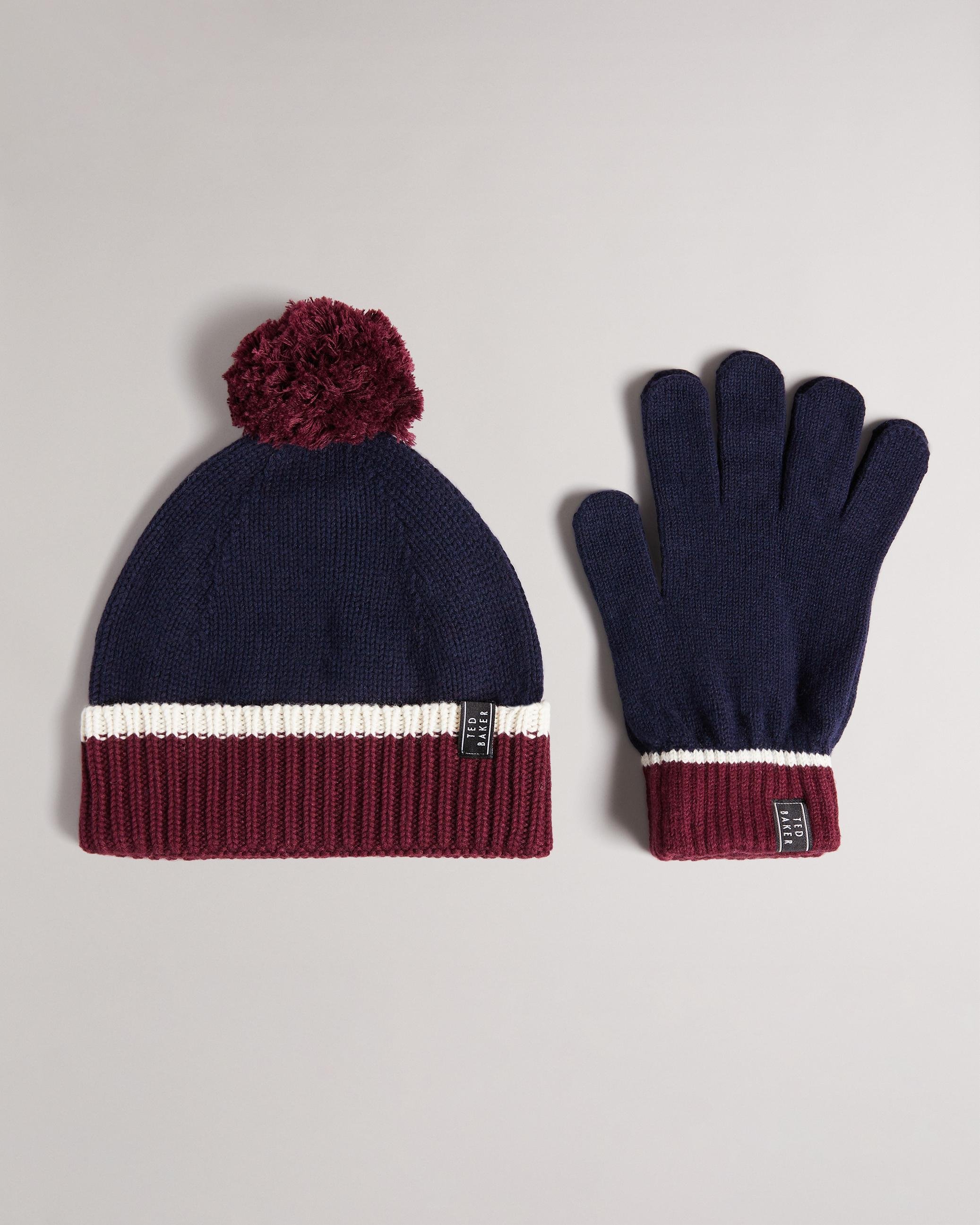 Knitted Hat and Glove Giftset - WOOP - Navy by TED BAKER