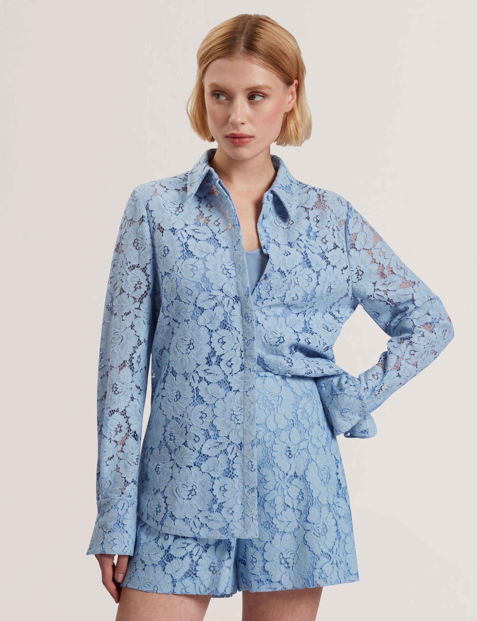 Lace Semi-Sheer Longline Shirt by TED BAKER