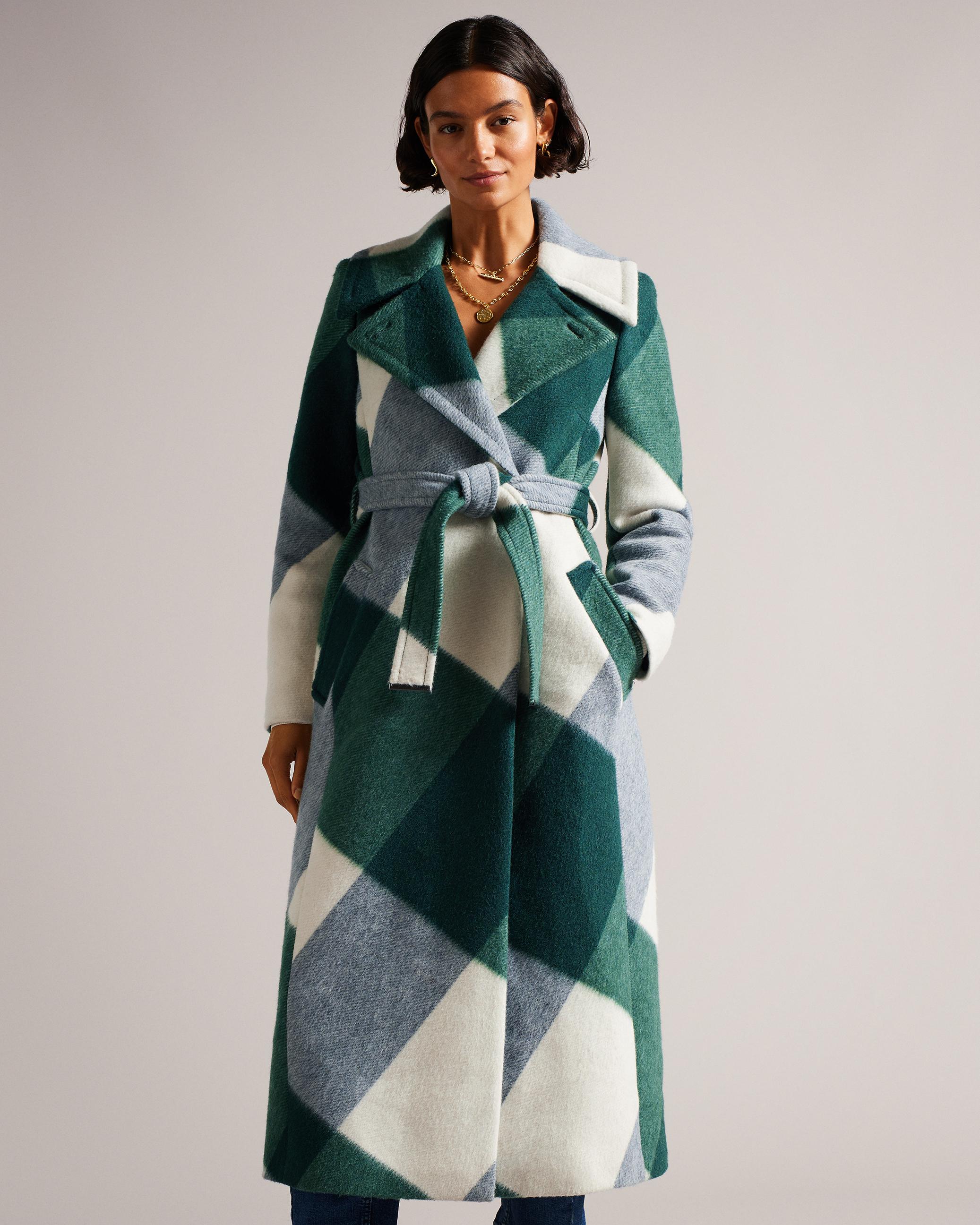 Large Scale Check Midi Peacoat - RUBIO - Dark Green by TED BAKER Large Scale Check Midi Peacoat - RUBIO - Dark Green by TED BAKER