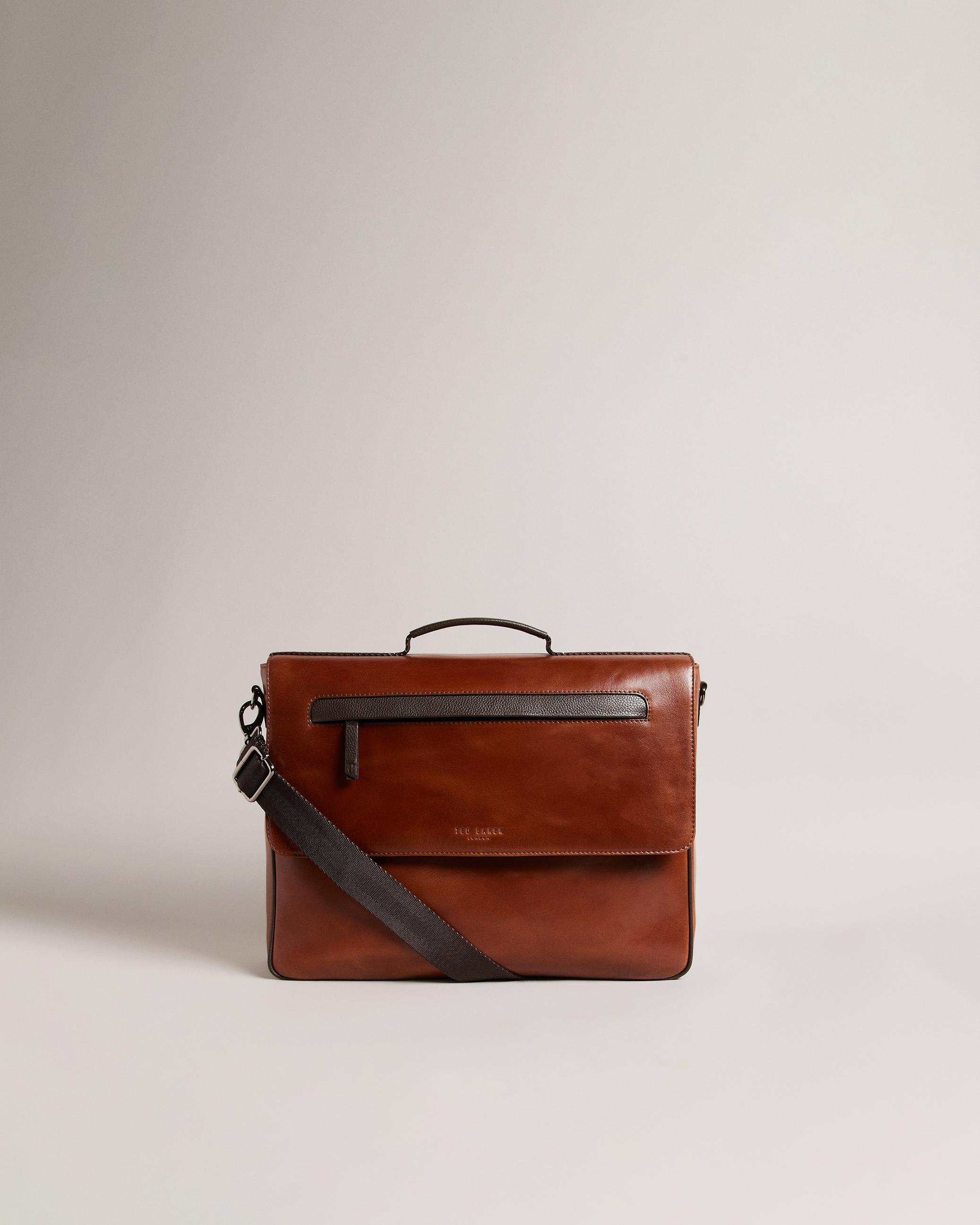 Leather Satchel With Webbing Strap - RAYMON - Tan by TED BAKER