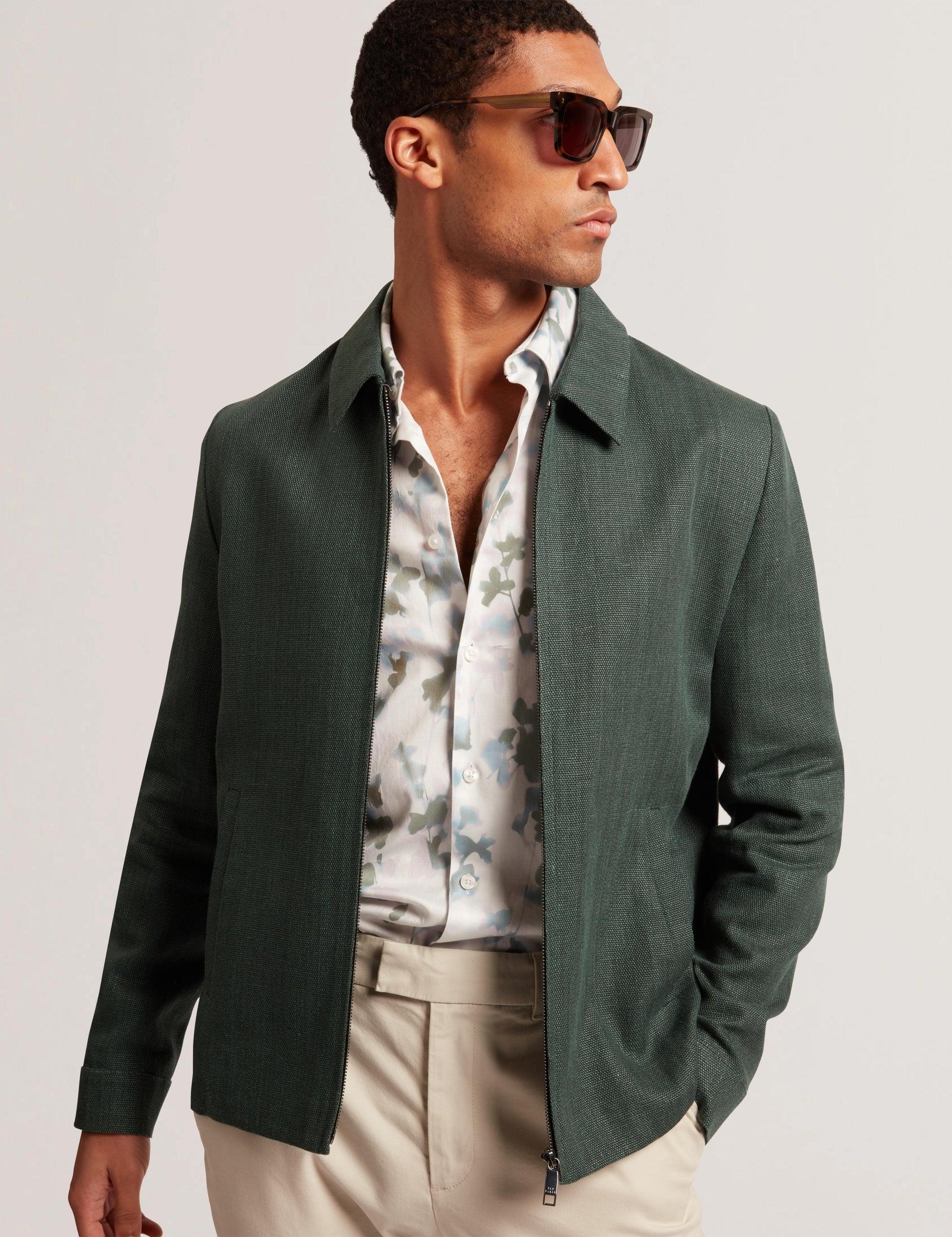 Linen Blend Zip Up Harrington Jacket by TED BAKER