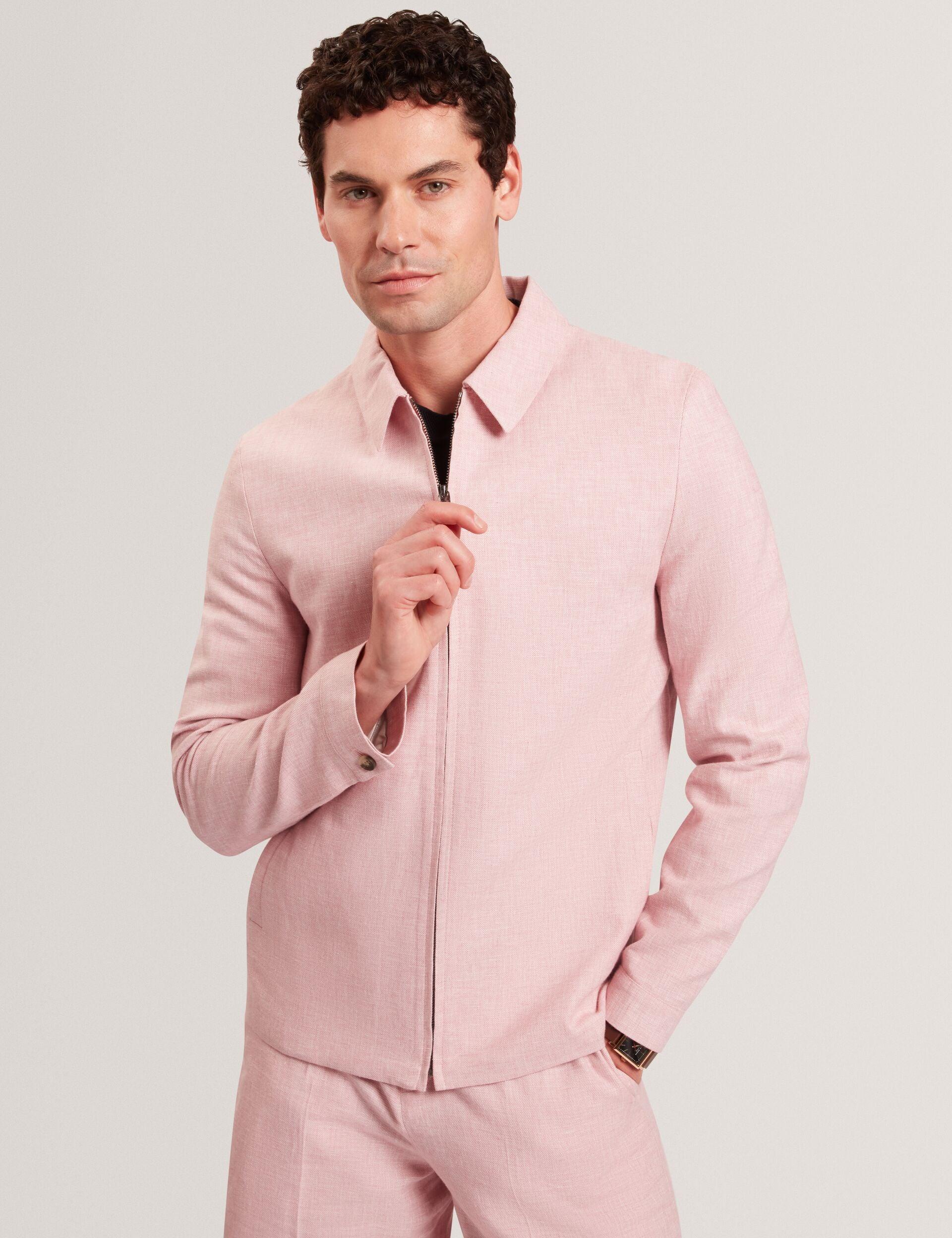 Linen Cotton Zip-Up Harrington Jacket by TED BAKER