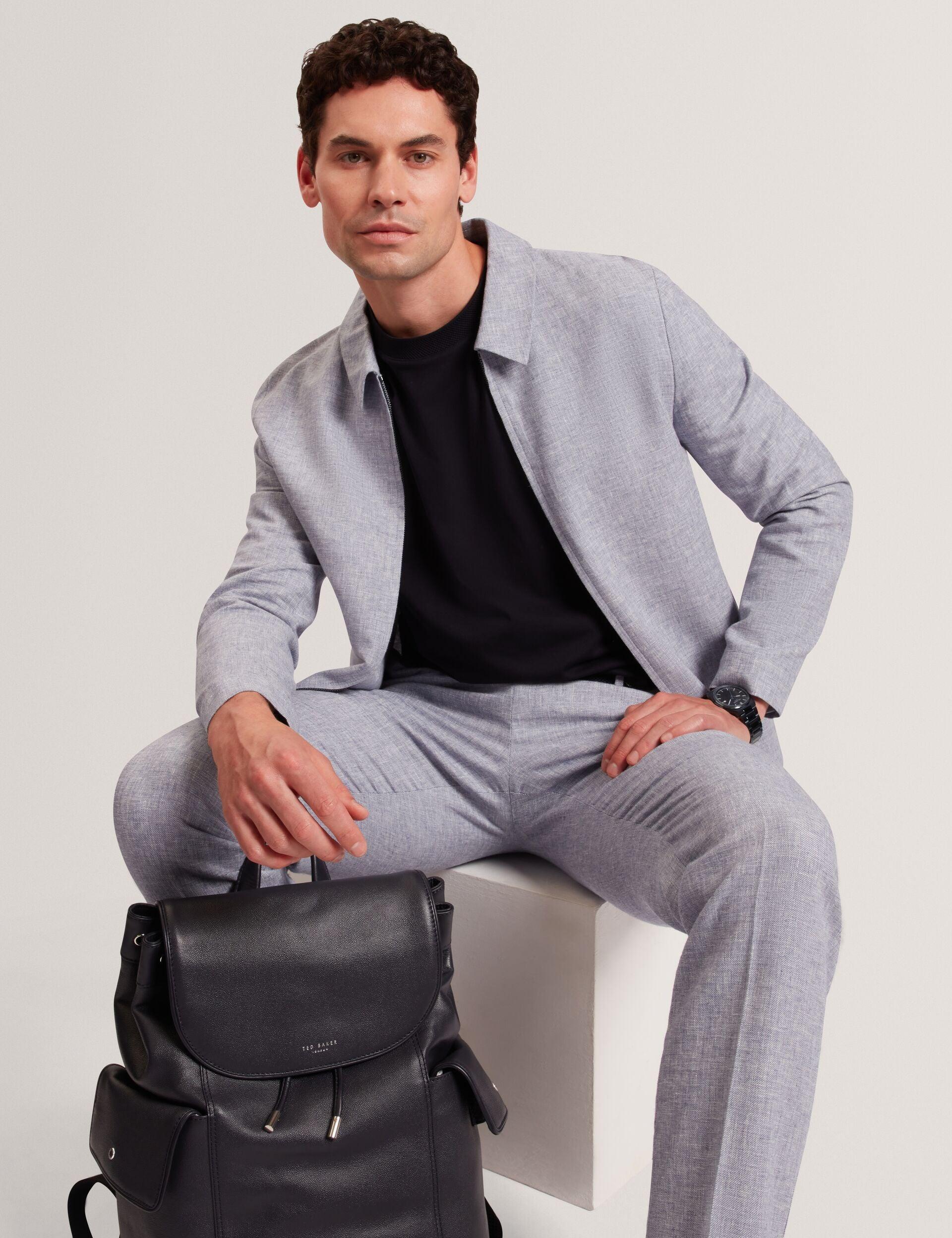 Linen Cotton Zip-Up Harrington Jacket by TED BAKER