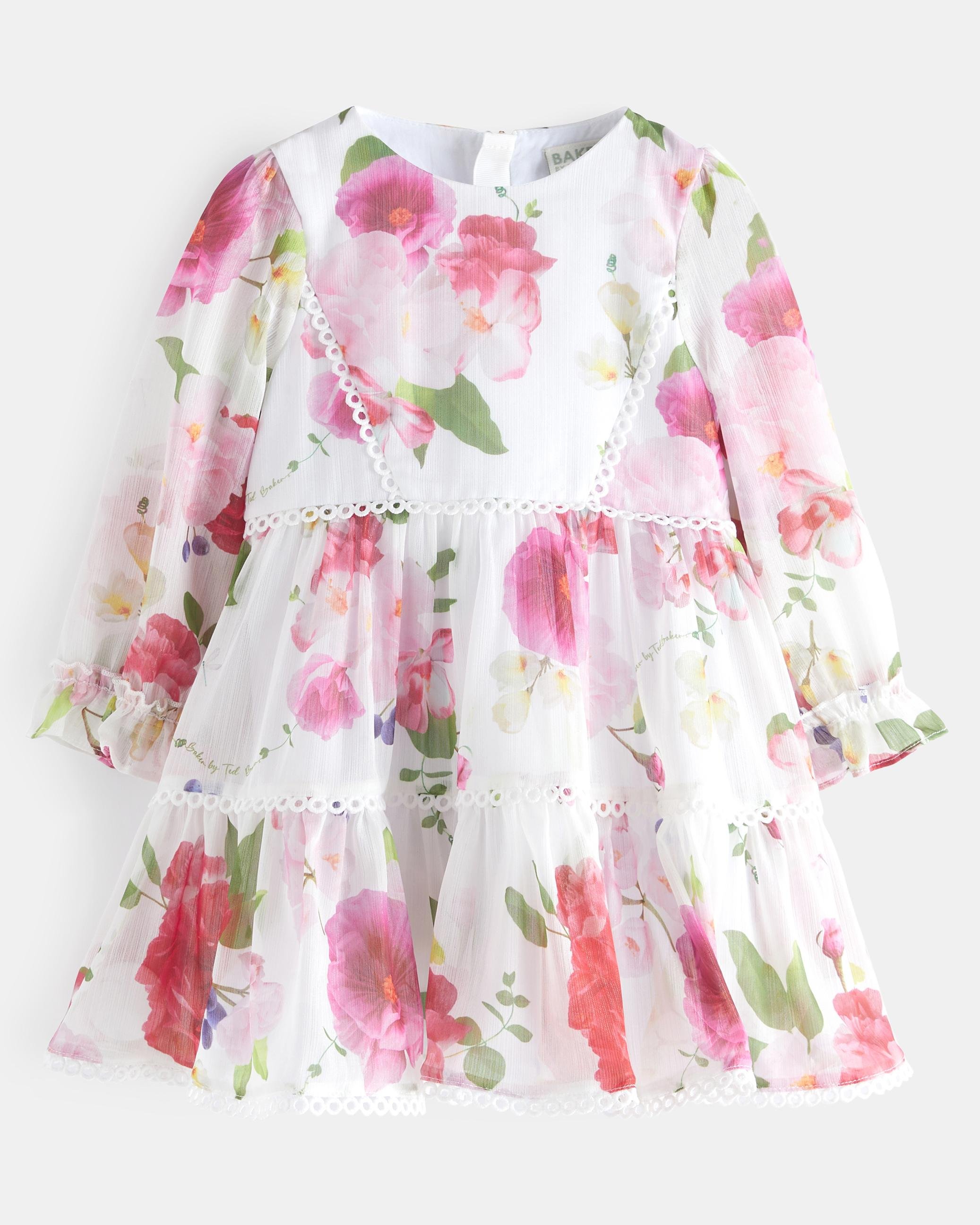 Long Sleeve Floral Tiered Dress - MYYHA - White by TED BAKER