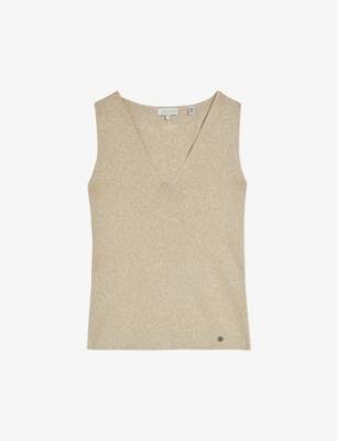 Metallic-thread round-neck stretch-knit vest top by TED BAKER