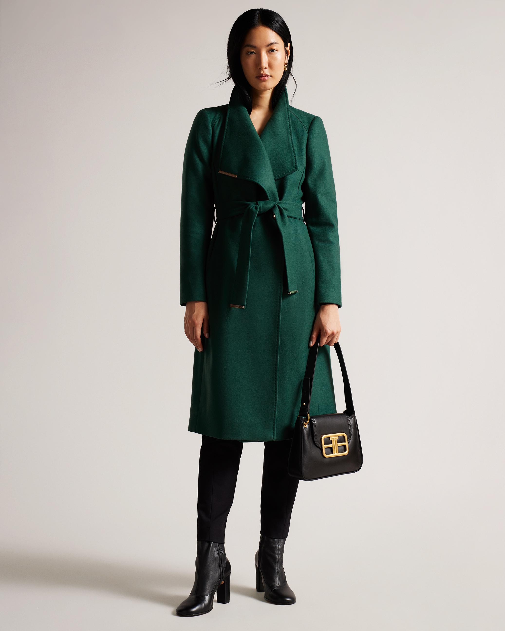 Midi Length Belted Wool Wrap Coat - ROSE - Dark Green by TED BAKER Midi Length Belted Wool Wrap Coat - ROSE - Dark Green by TED BAKER