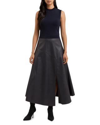 Mixed Media Faux Leather Skirt Midi Dress by TED BAKER