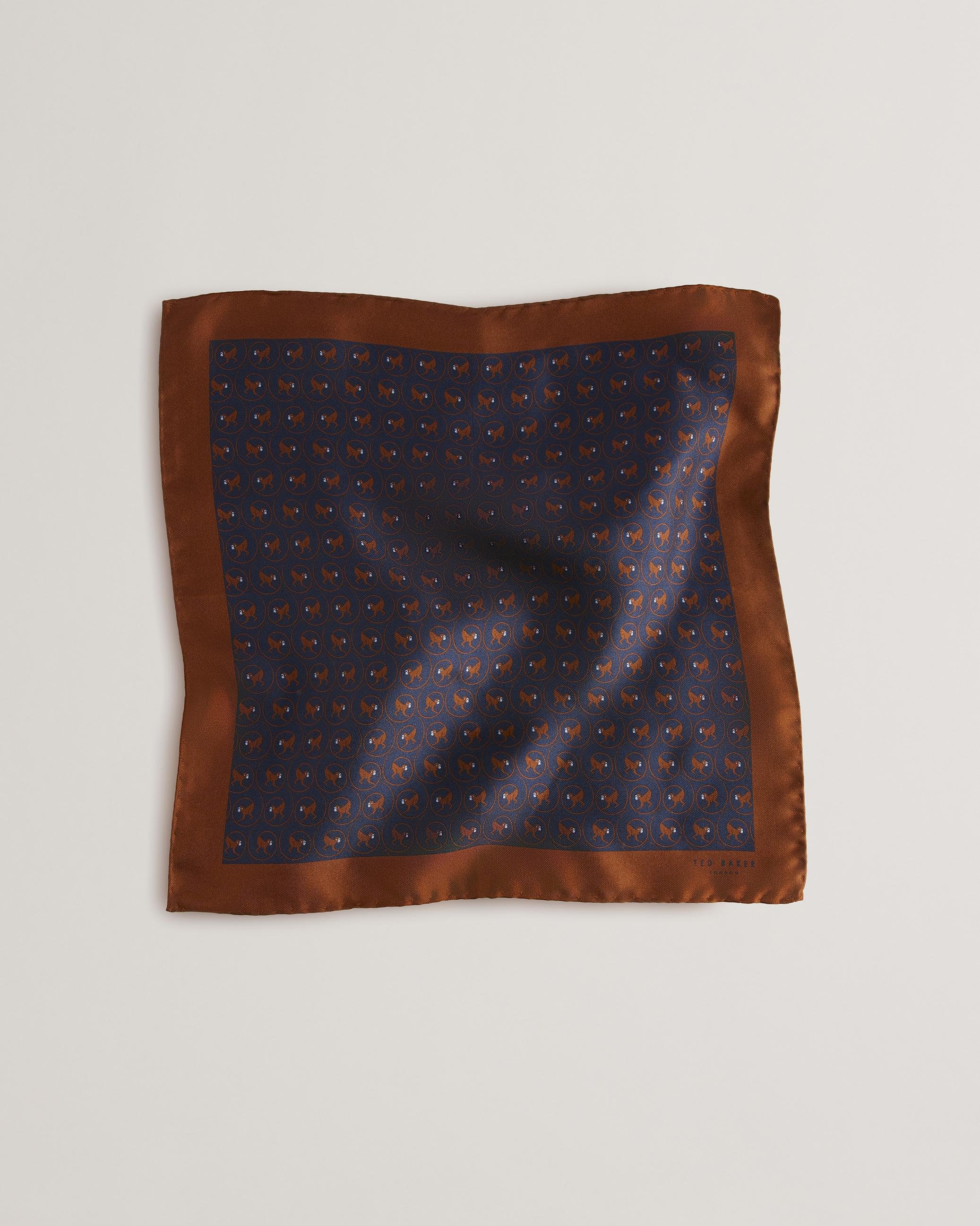 Monkey Pattern Silk Pocket Square - PEERSON - Navy by TED BAKER