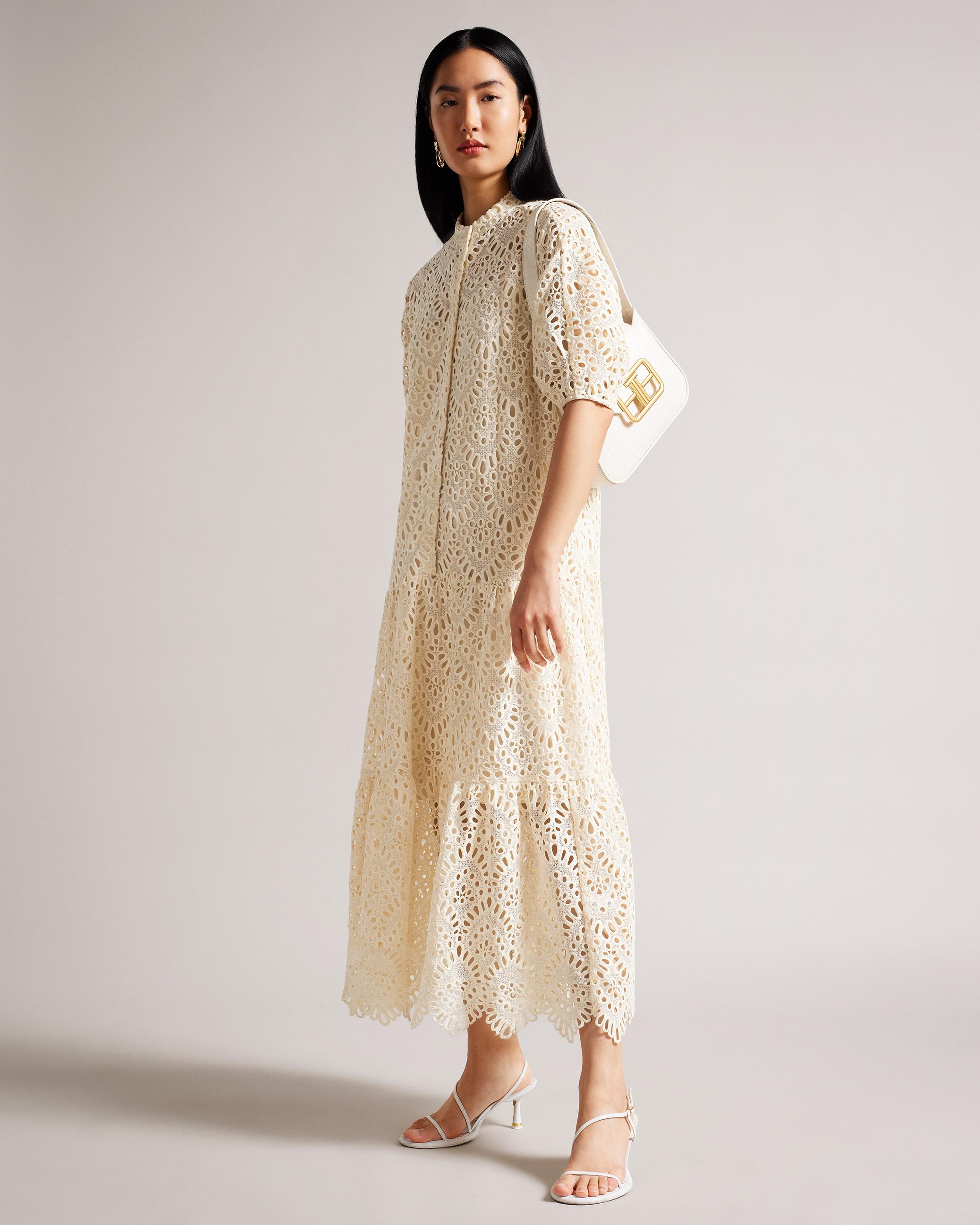 Oversized Lace Shirt Dress With Puff Sleeve - LEZZLEY - White by TED BAKER Oversized Lace Shirt Dress With Puff Sleeve - LEZZLEY - White by TED BAKER