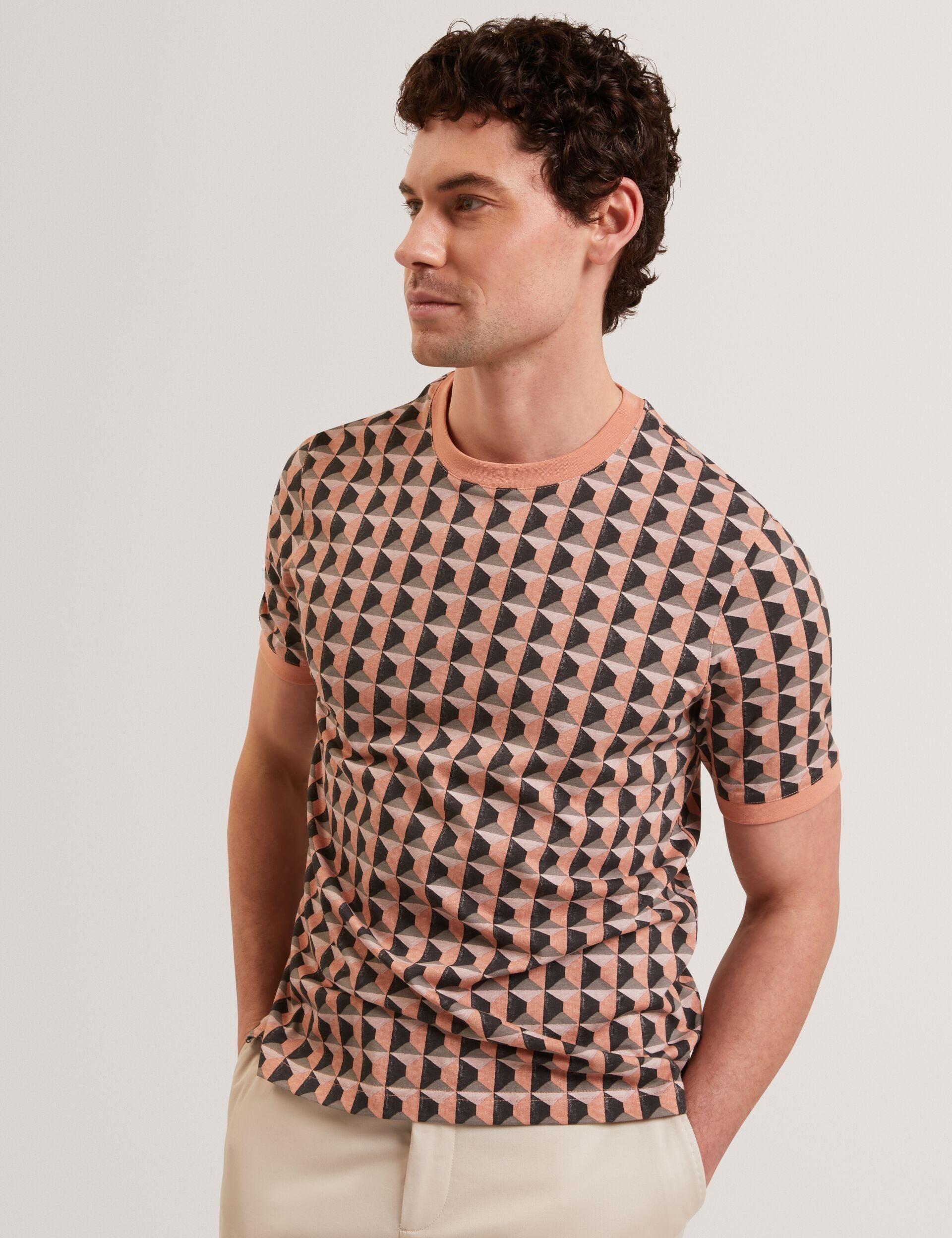 Painted Geo Print Pure Cotton T-Shirt by TED BAKER