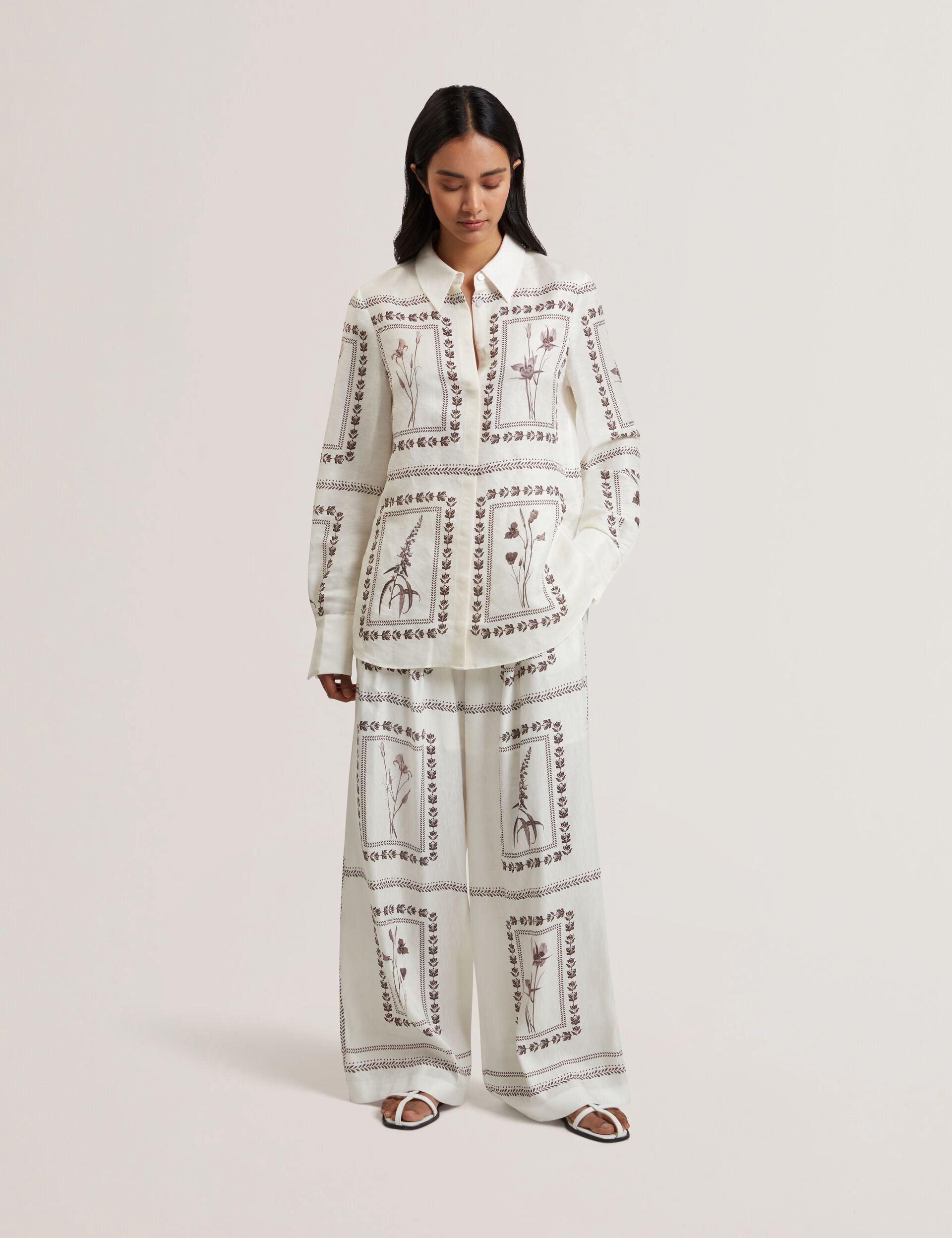 Panel Print Silk Linen Wide Leg Trousers by TED BAKER