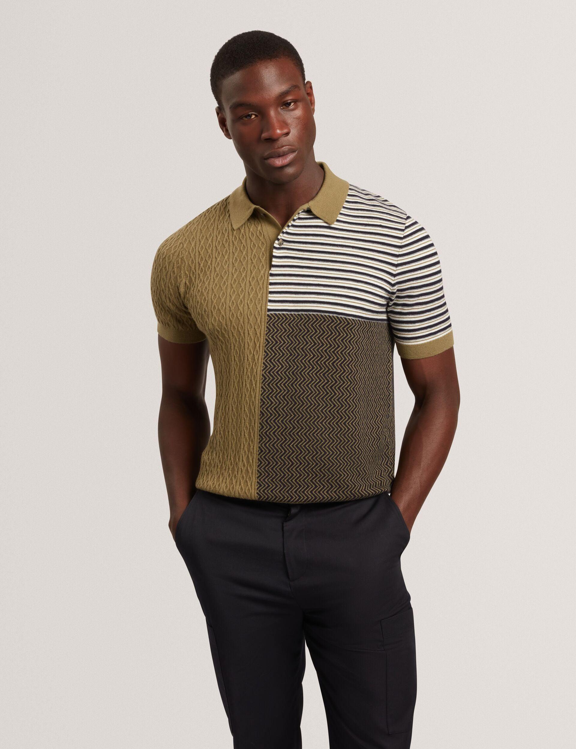 Patchwork Wool Blend Knit Polo Shirt by TED BAKER