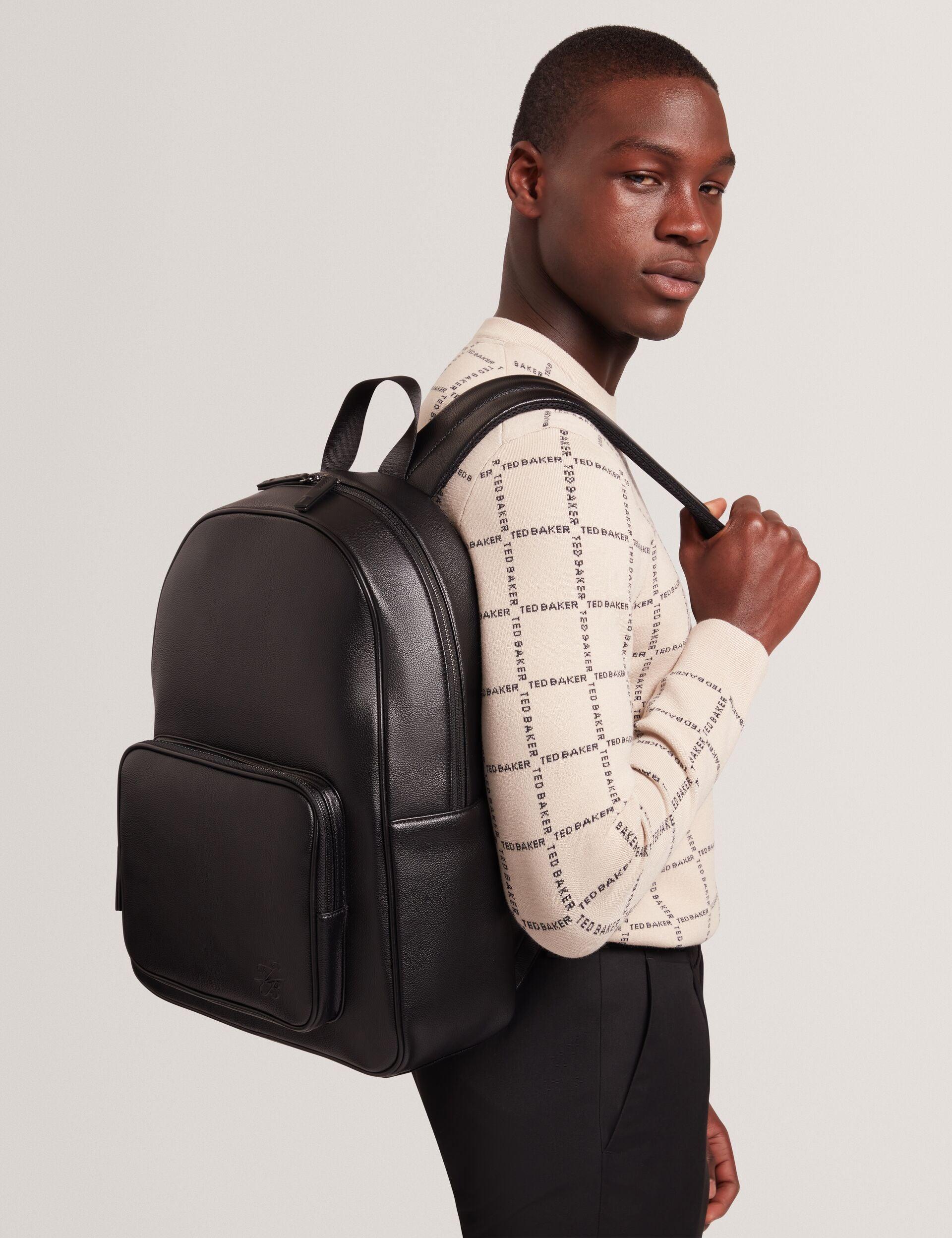 Pebbled PU Leather Zip Pocket Backpack by TED BAKER