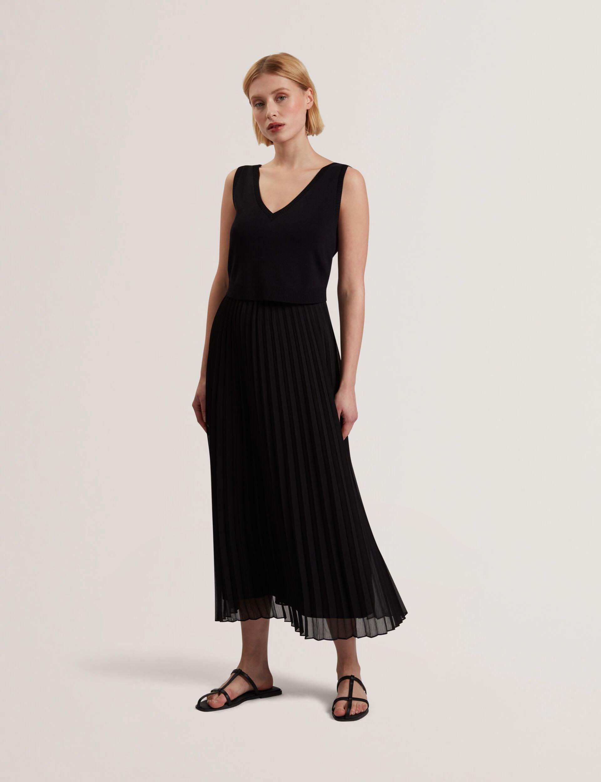 Pleated Midi Dress With Removable Knit Tank by TED BAKER