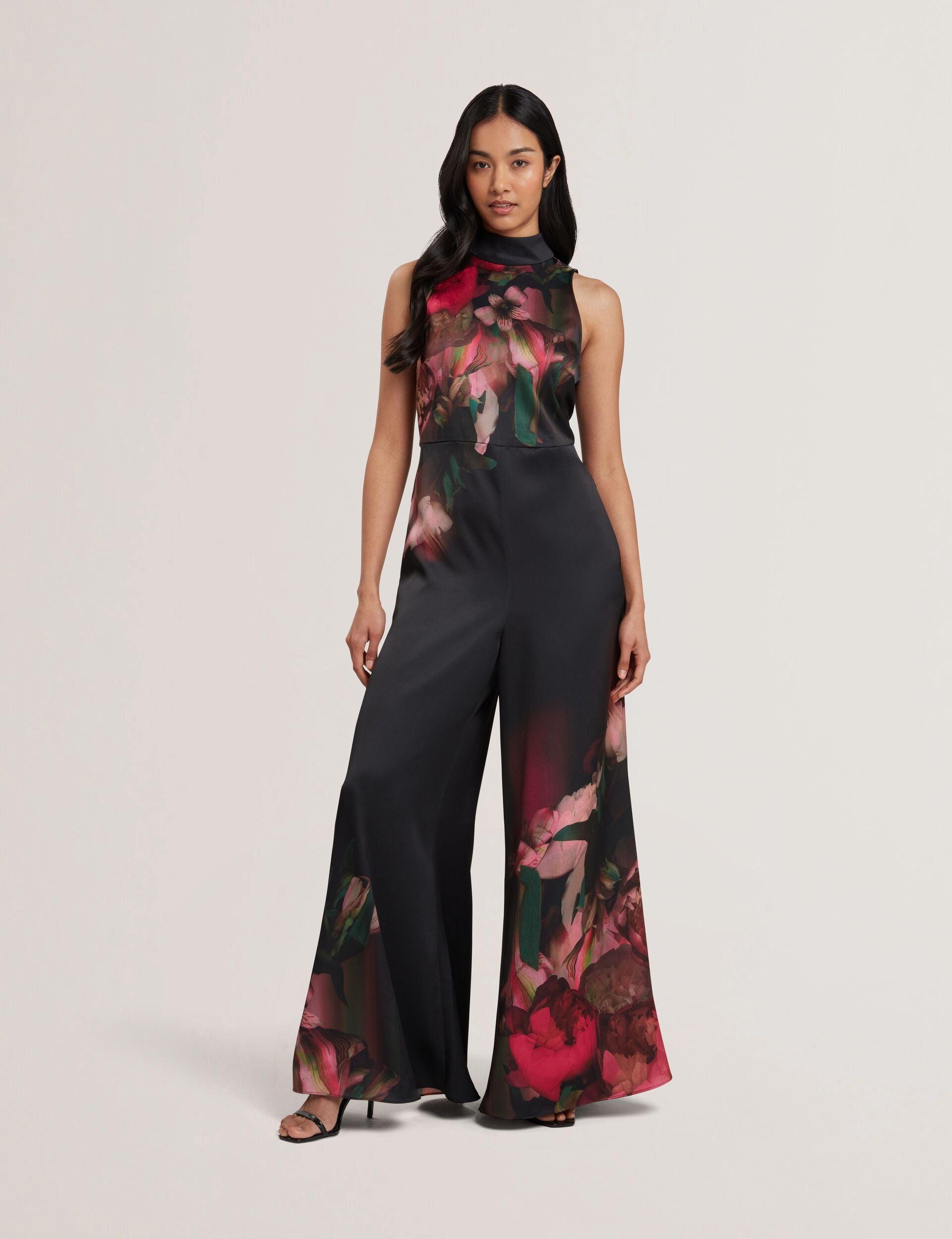 Printed Neck Tie Detail Wide Leg Jumpsuit by TED BAKER