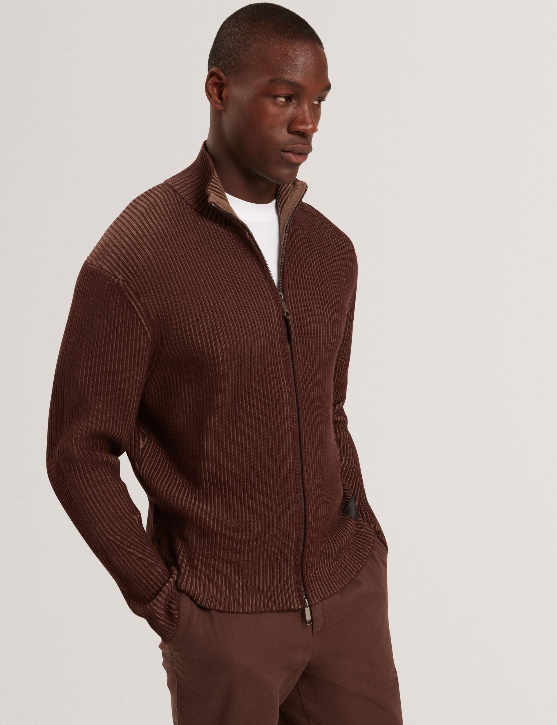 Rib Knit Funnel Neck Zip-Up Sweater by TED BAKER