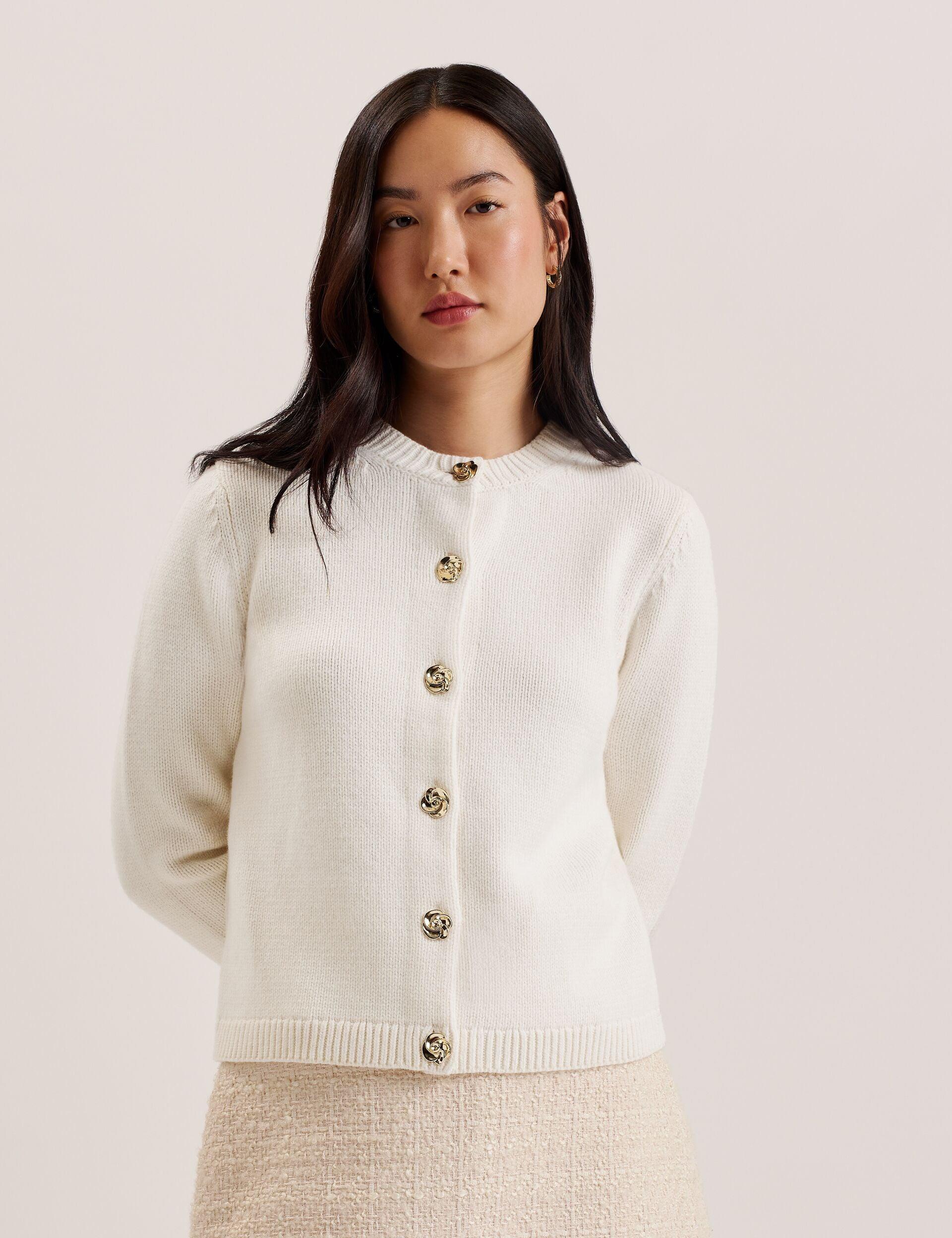 Rose Button Knitted Crew Neck Cardigan by TED BAKER