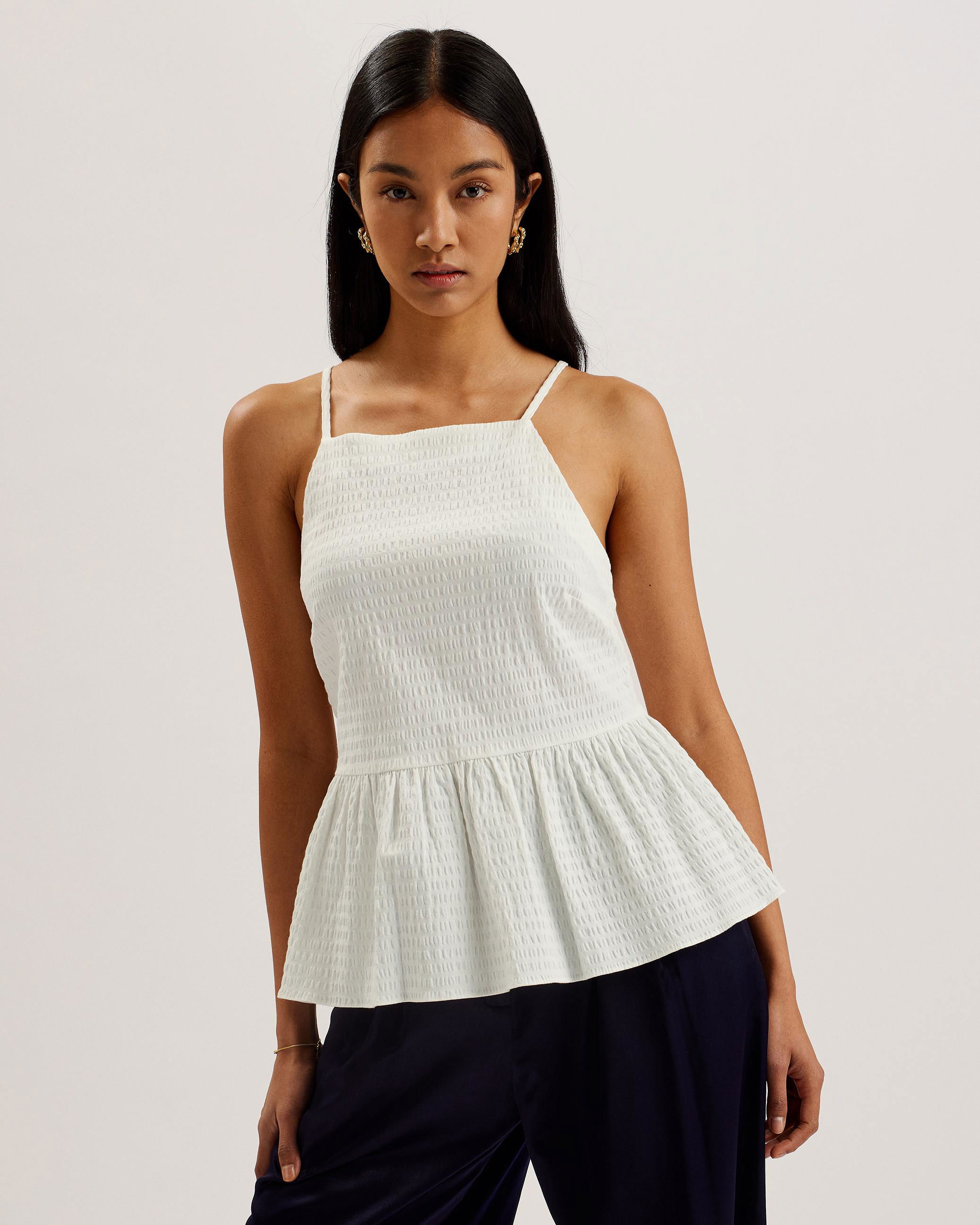 Seersucker Peplum Strappy Cami Top - INEIA - White by TED BAKER